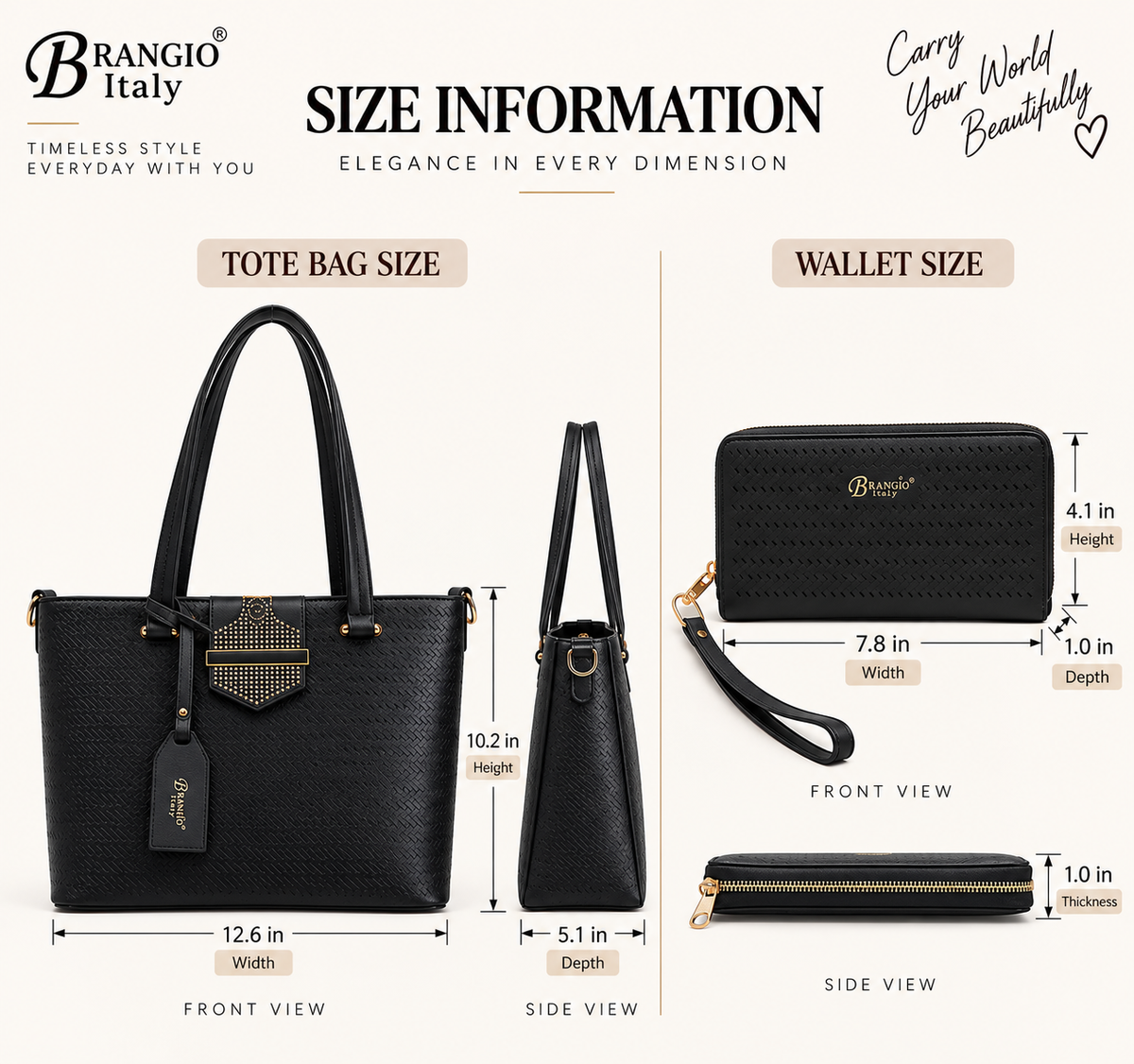 Brangio Stylish Perforated Tote Bag+Wallet 2pcs/matching set