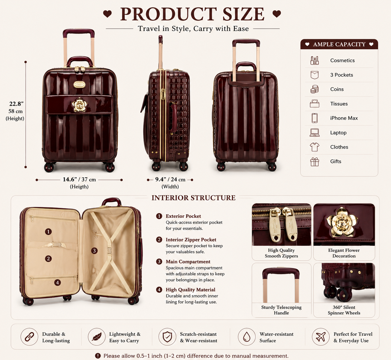 Brangio Italy Luxury Patent Leather Carry-On Luggage - Spinner Suitcase