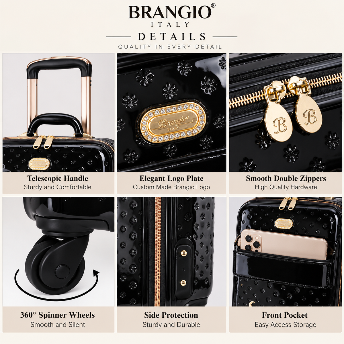 Brangio Italy Luxury Glamour Luxe Spinner Wheeled Carry-On Luggage