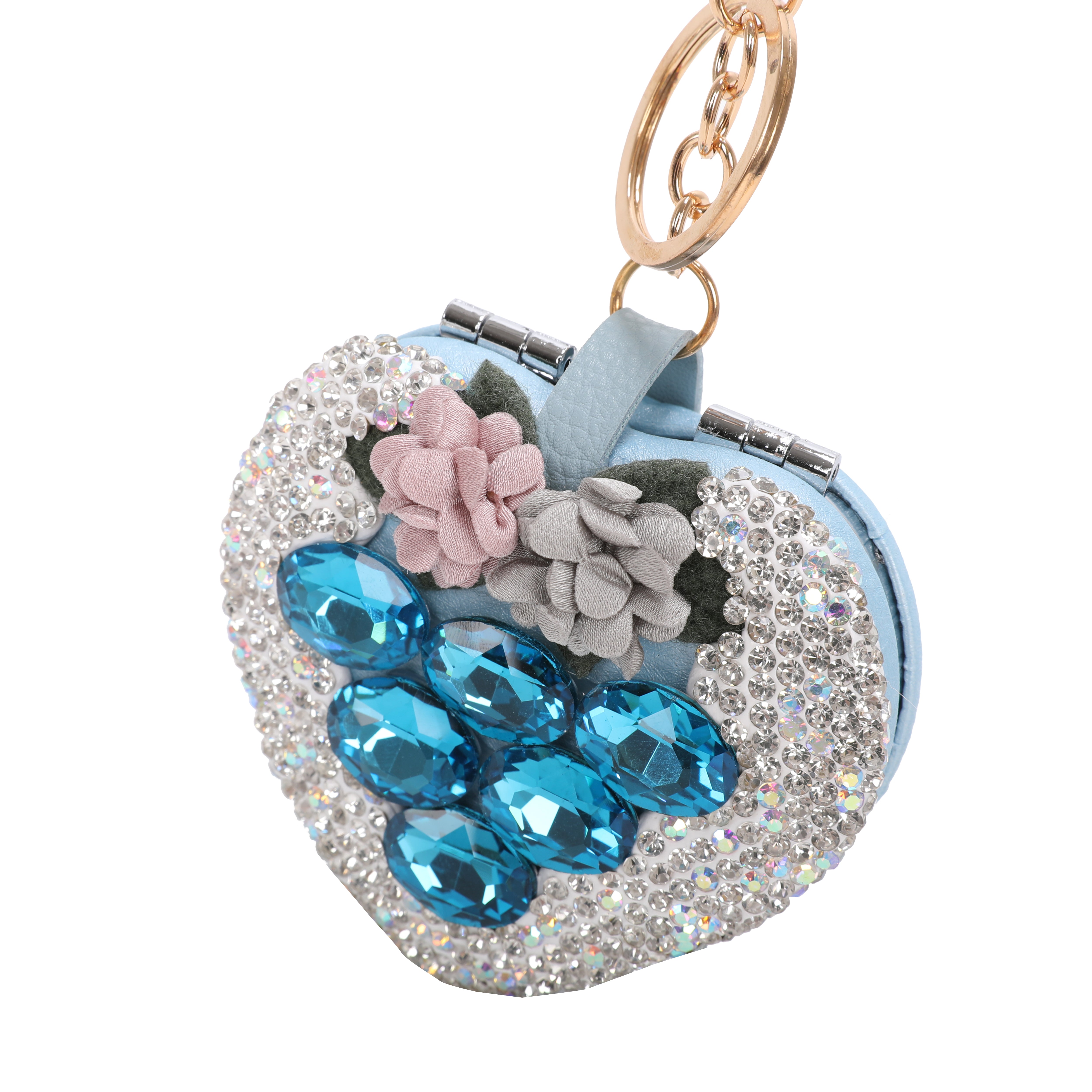 Floral Spark Heart Mirror Keychain & Purse Charm