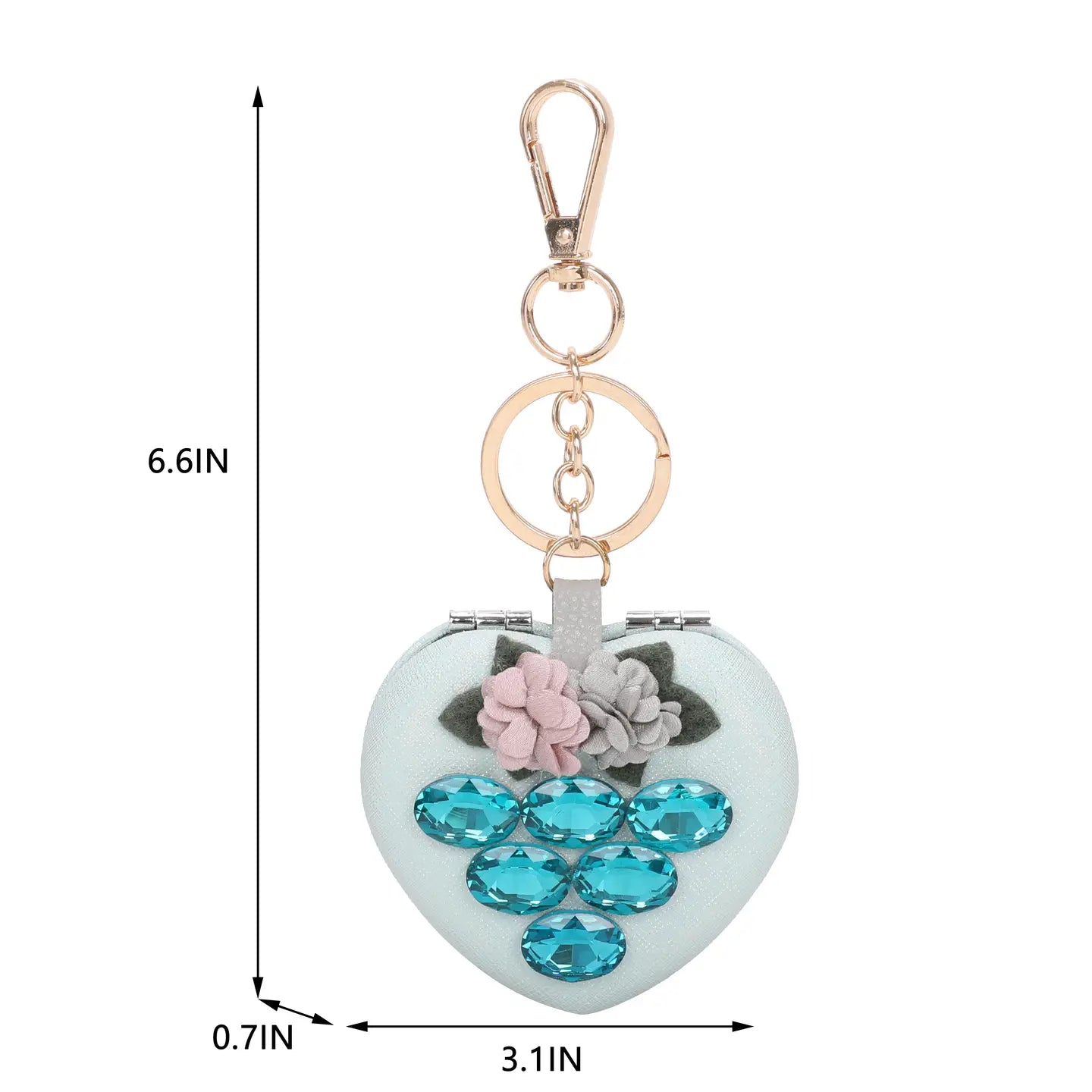 Floral Spark Heart Mirror Keychain & Purse Charm