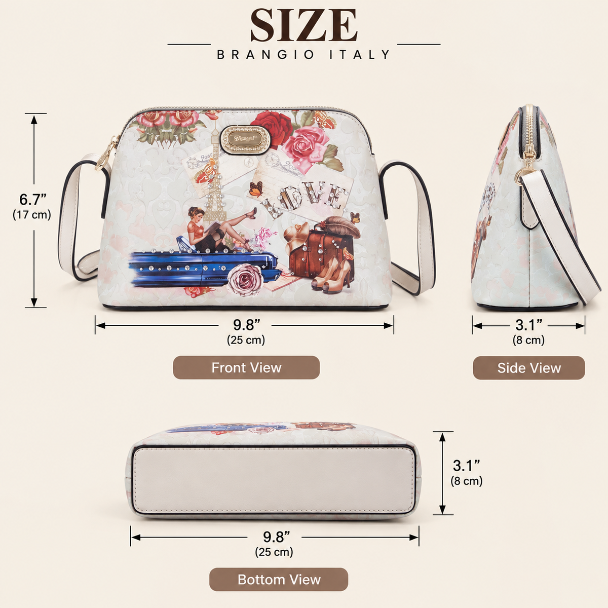 Brangio Italy Vintage Floral Love Small Designer Crossbody Bag