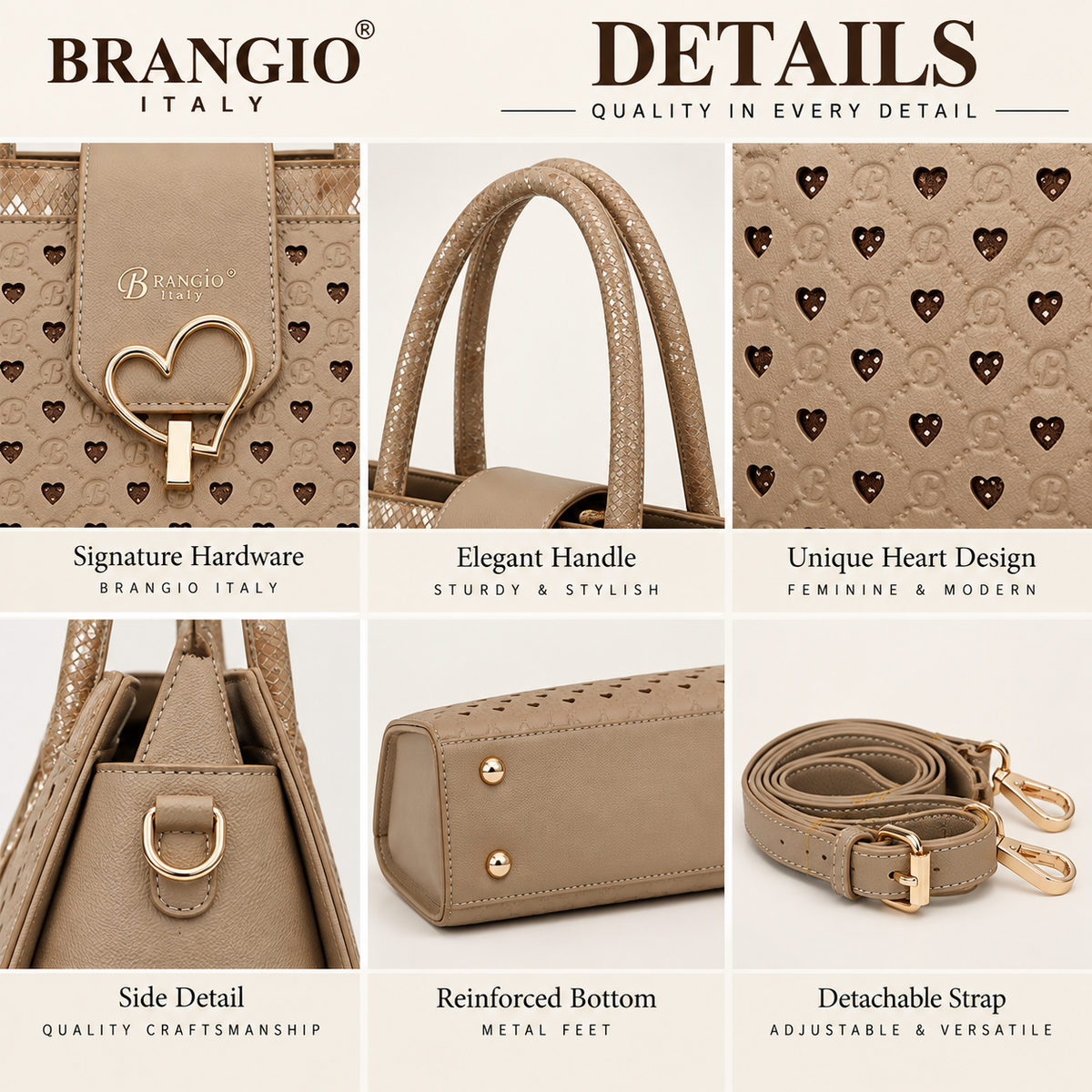 Brangio Italy Heart Cutout Satchel Handbag – Designer Top Handle Crossbody Purse