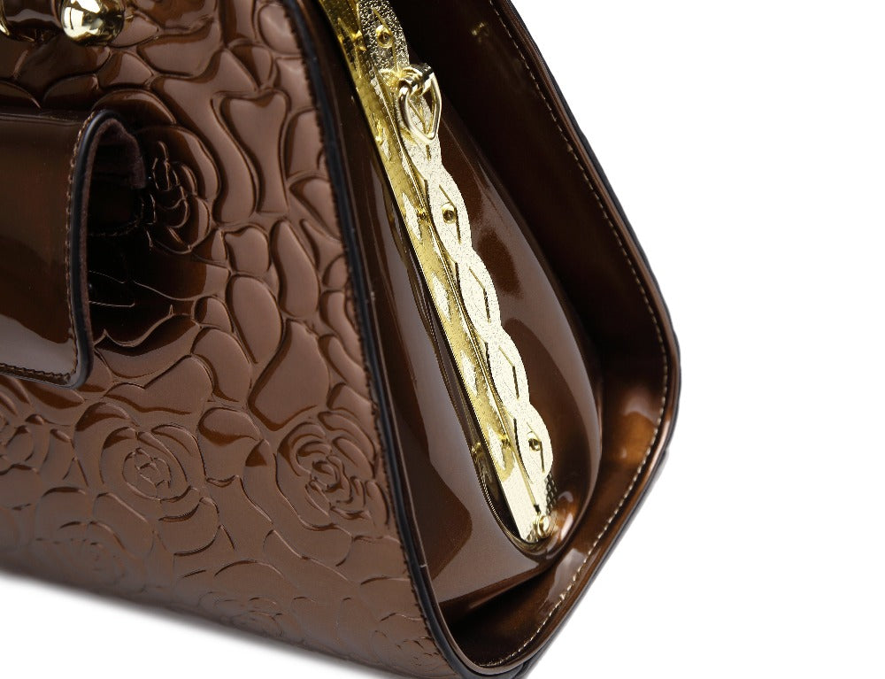Brangio Italy Embossed Floral Designer Top Handle Shoulder Purse