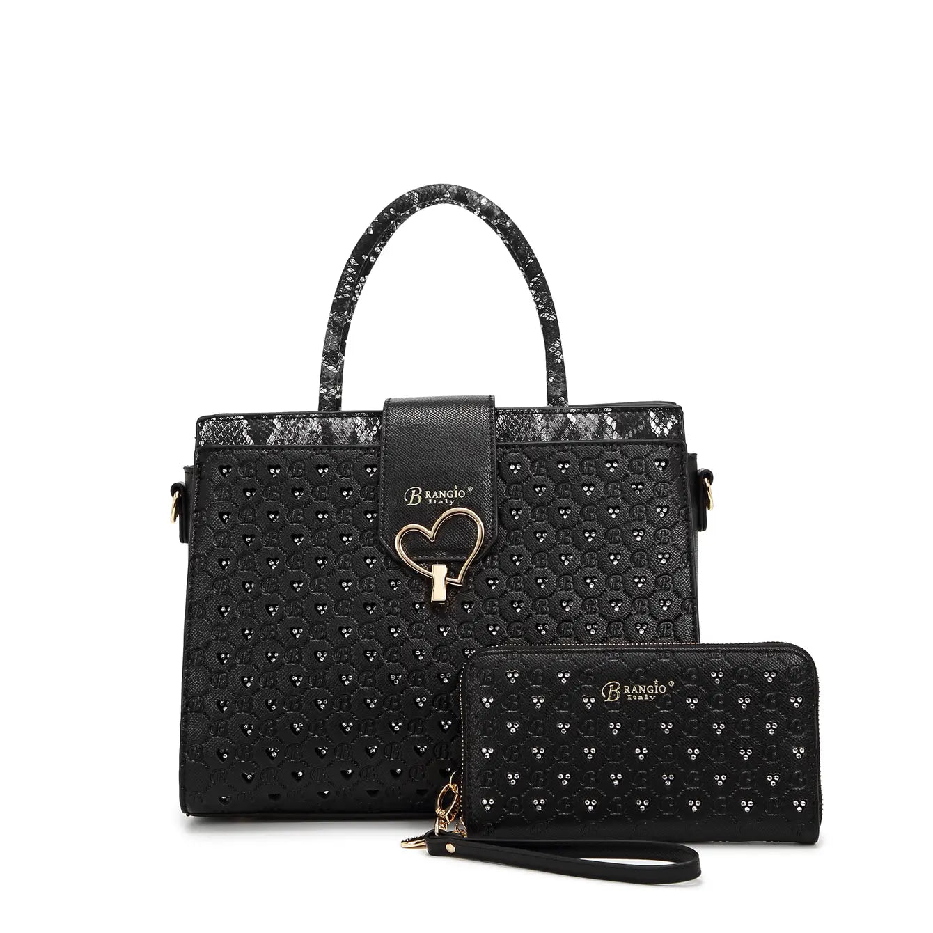 Brangio Italy Heart Cutout Satchel Handbag – Designer Top Handle Crossbody Purse