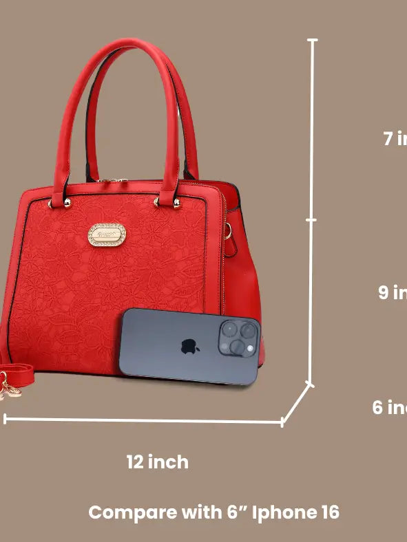 Brangio Italy Lace Embossed Elegant Designer Satchel Handbag