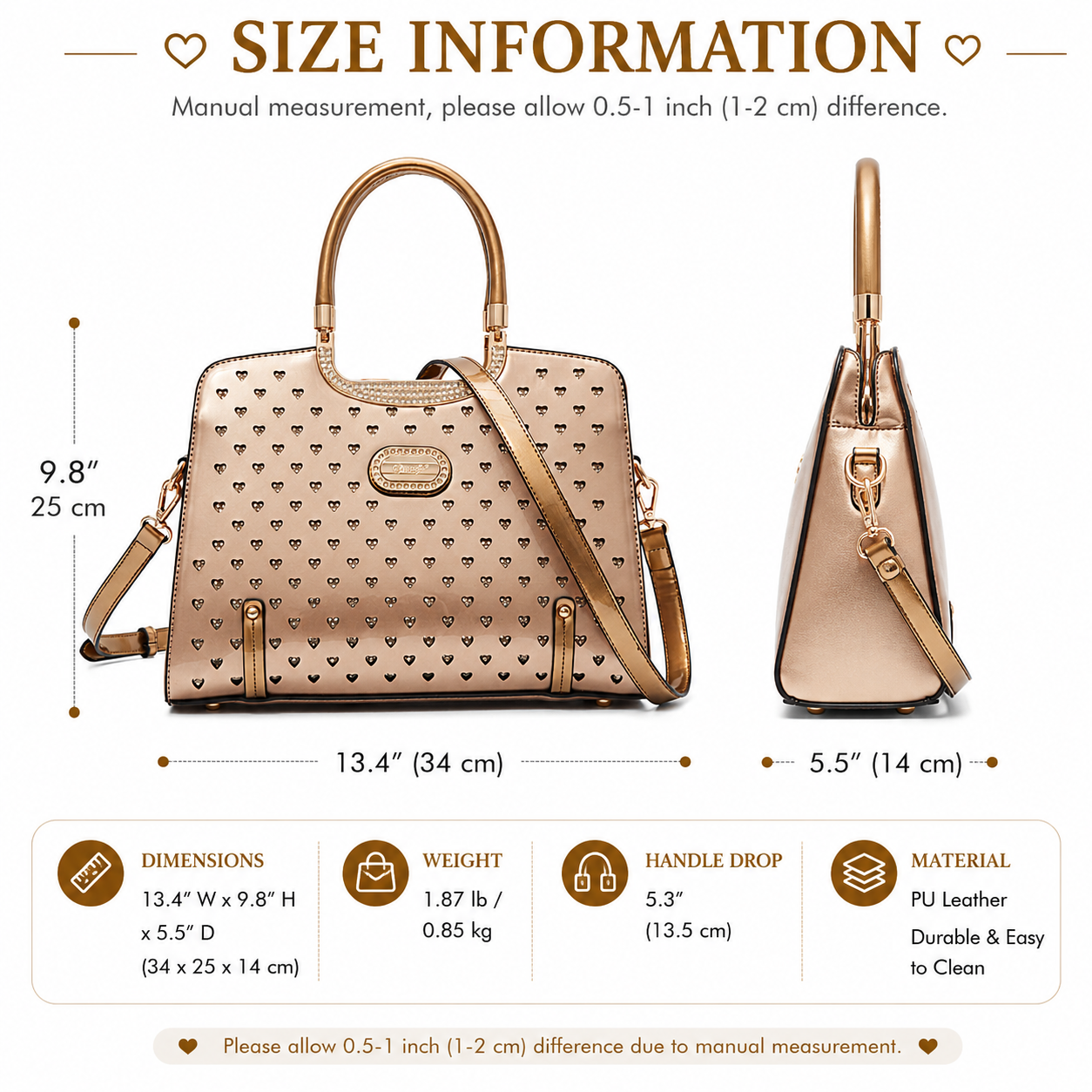 Brangio Italy Luxury Studded Hearts Rhinestone Designer Handbag