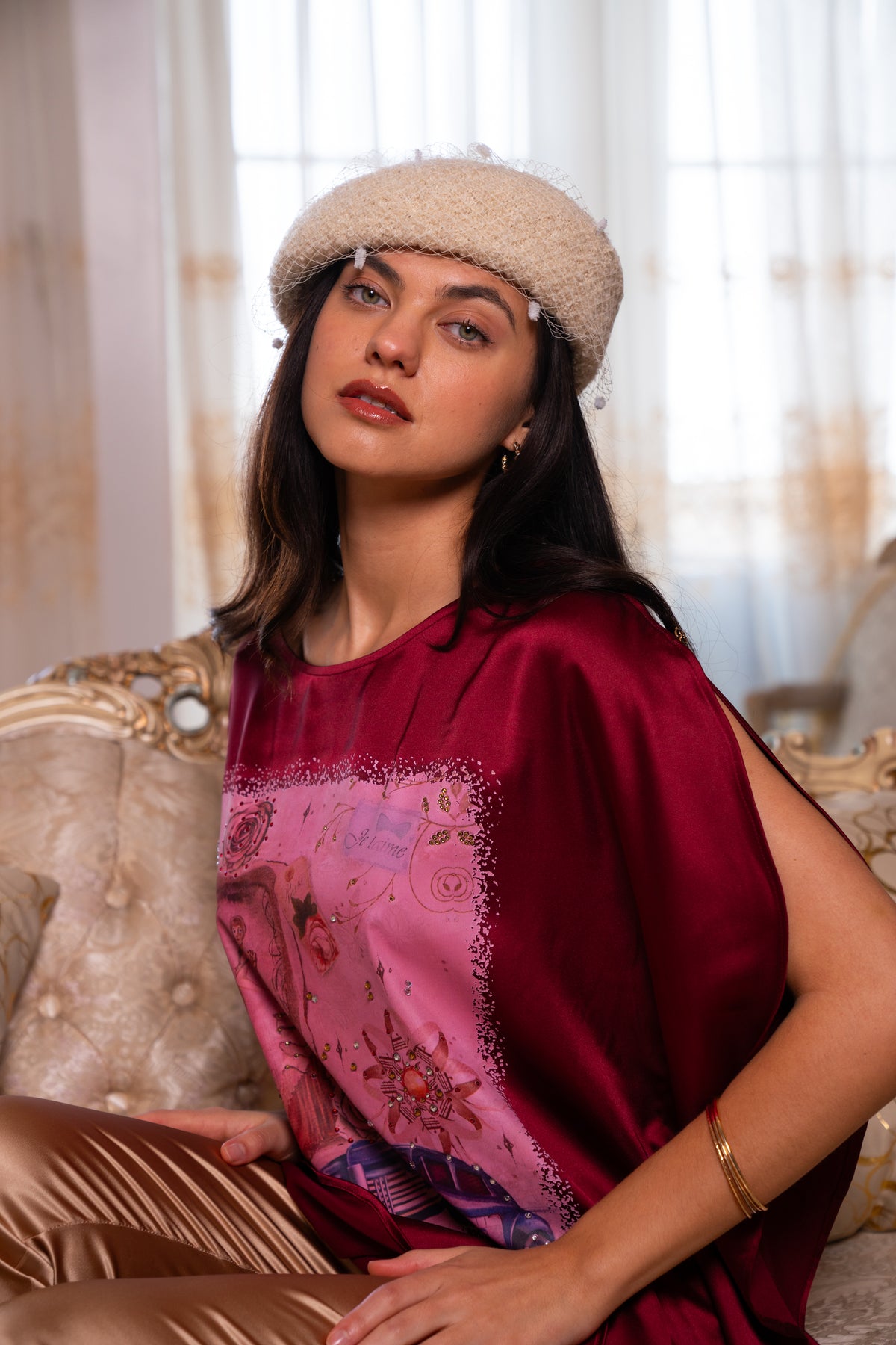 Brangio Vintage Parisian Elegance Top – Glamorous– Ruby Red