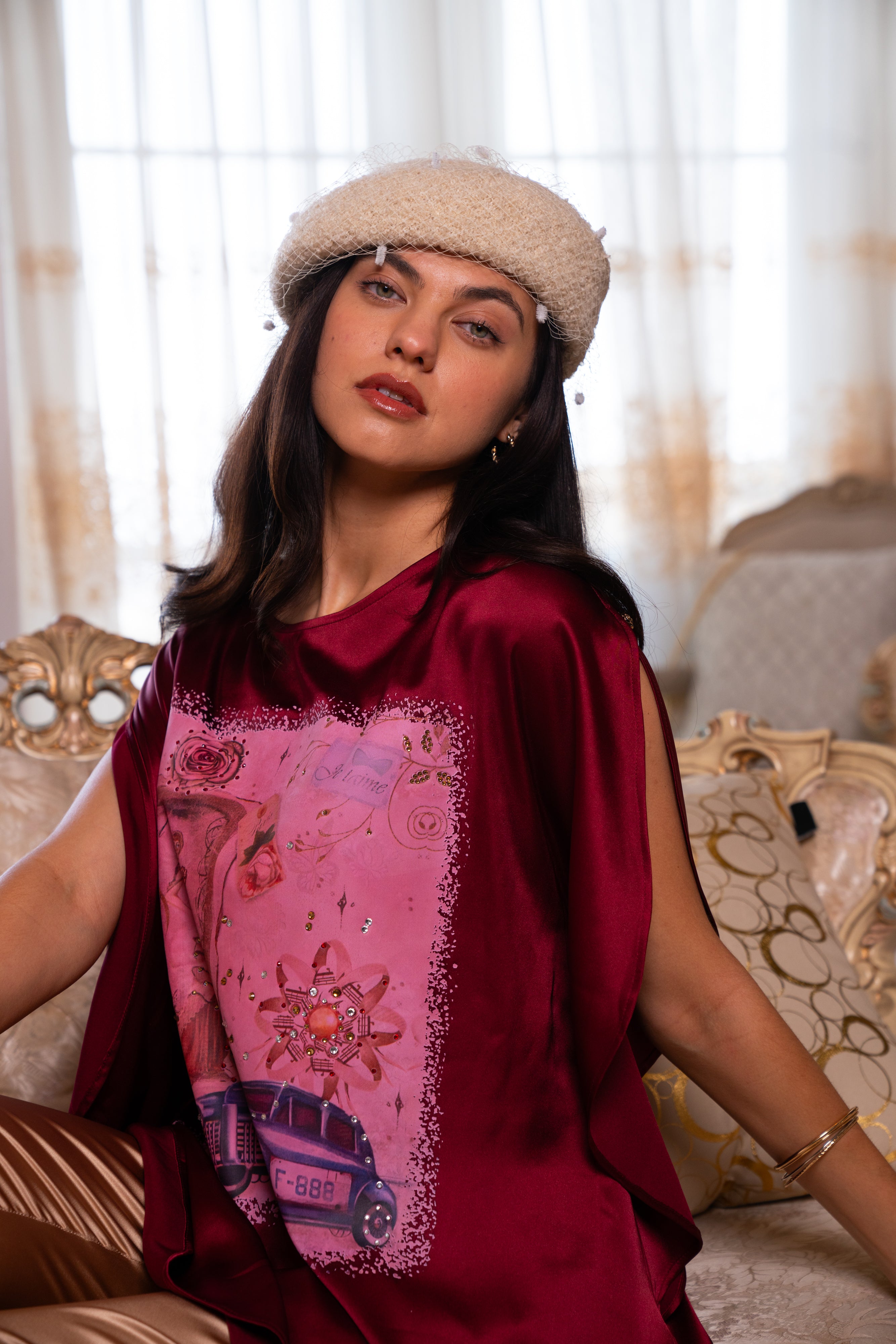 Brangio Vintage Parisian Elegance Top – Glamorous– Ruby Red