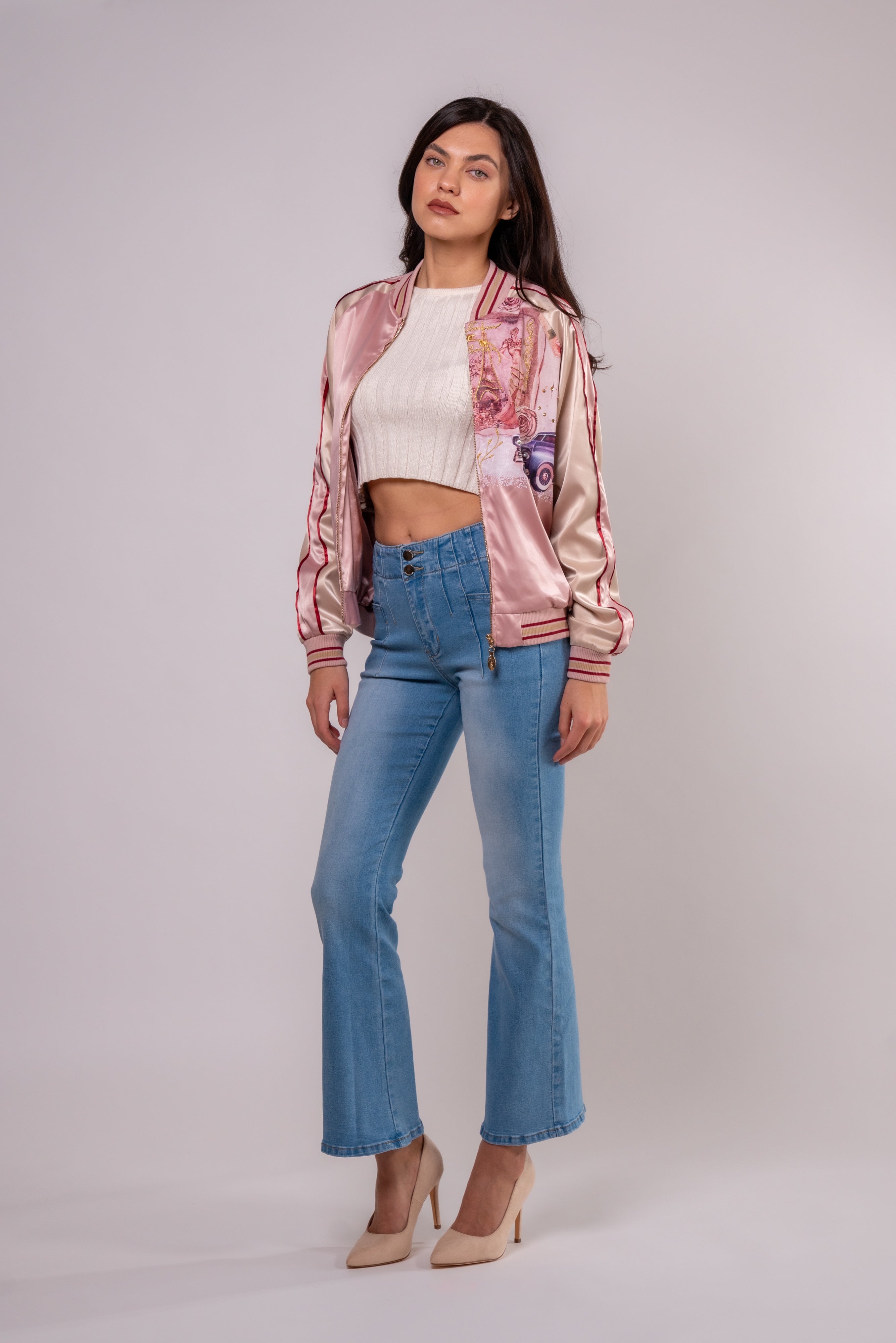 Brangio Italy Vintage Bomber Jacket with Floral Embroidery - Green