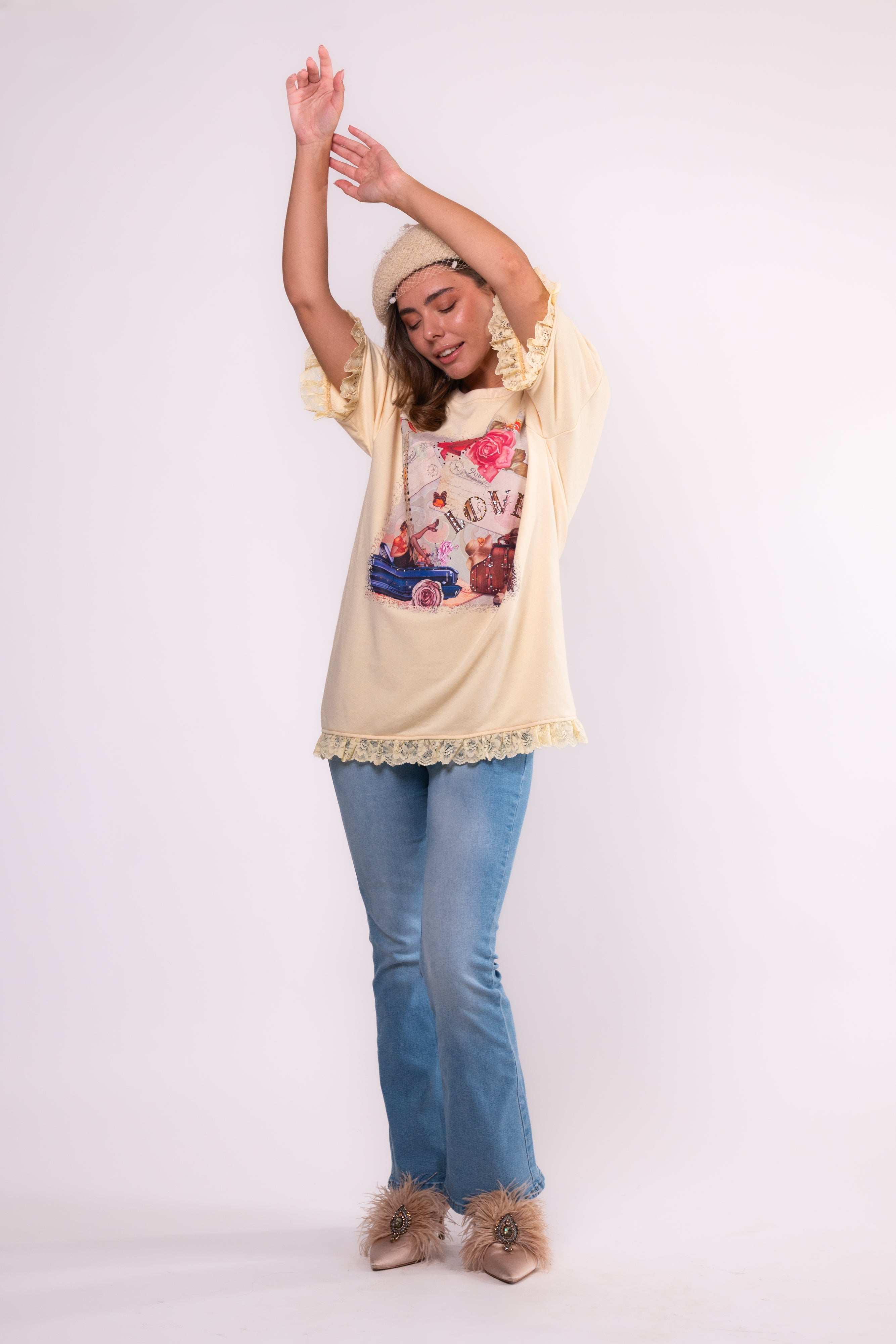 Brangio Parisian Love Lace-Trimmed Tee – Ivory