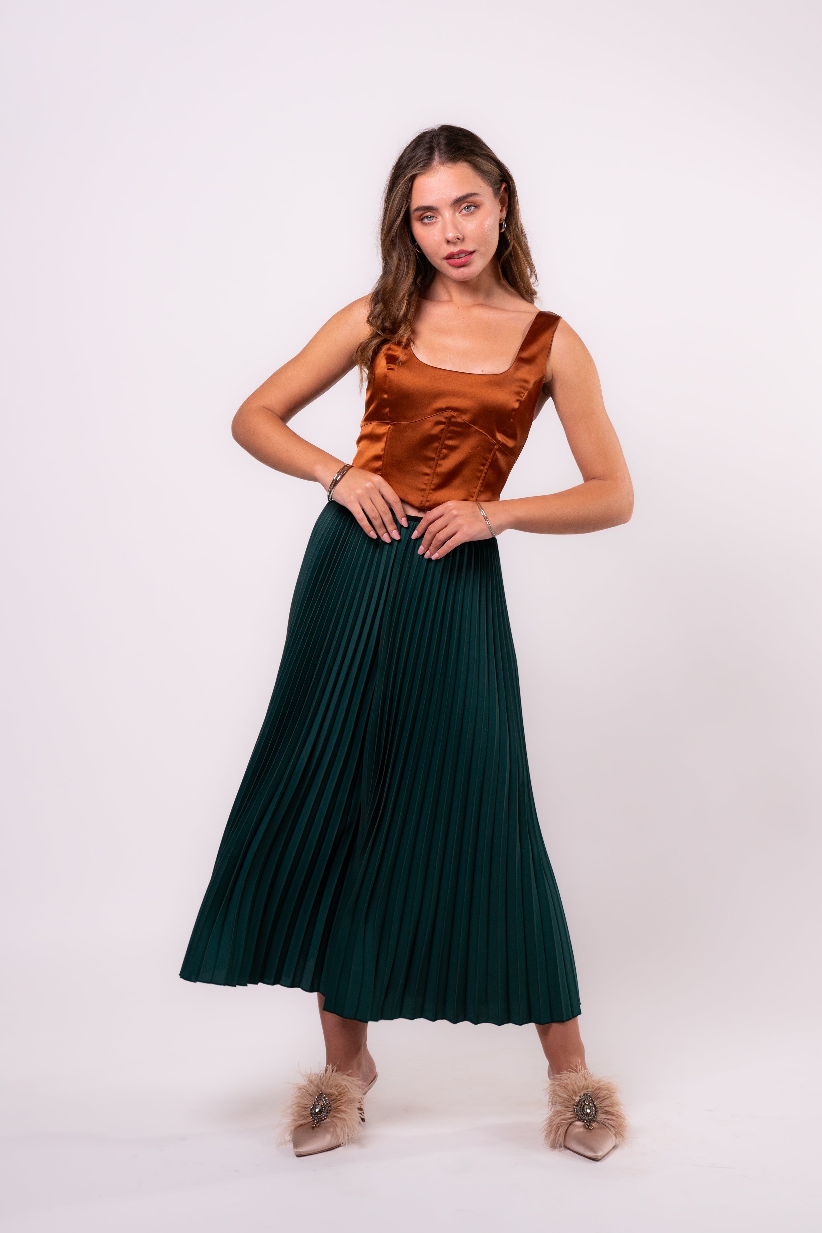 Brangio Italy Vintage Luxe Pleated Palazzo Pants - Green
