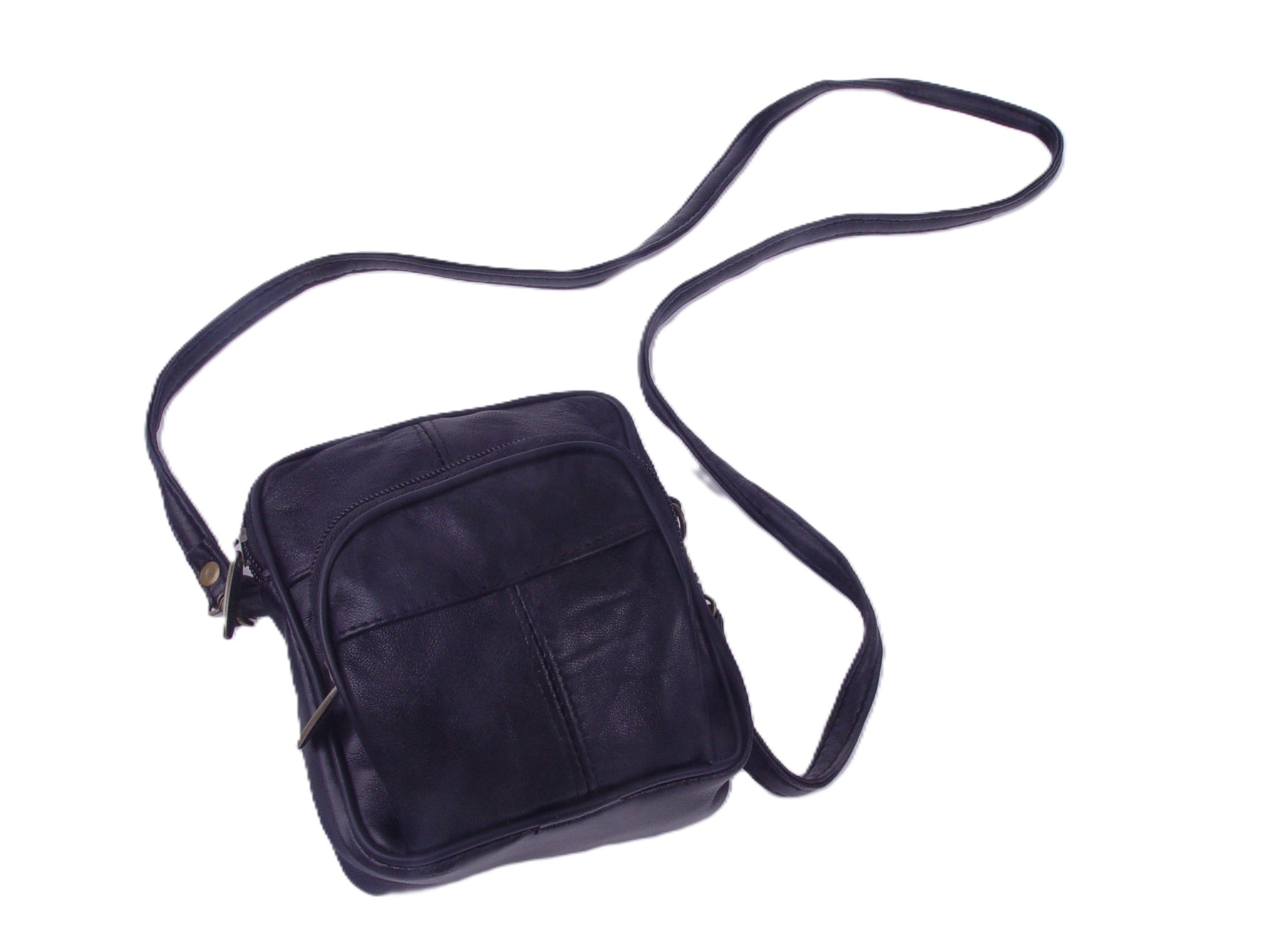 Genuine Leather Black Crossbody Bag, Small Multi Pocket Shoulder Purse, Travel Organizer Messenger Bag for Men or Women