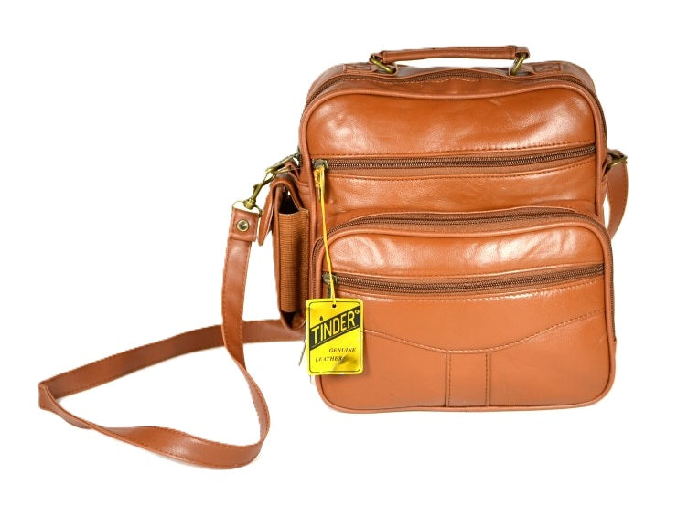 Genuine Leather Brown Crossbody Bag, Multi Pocket Shoulder Purse, Travel Organizer Handbag for Men or Women