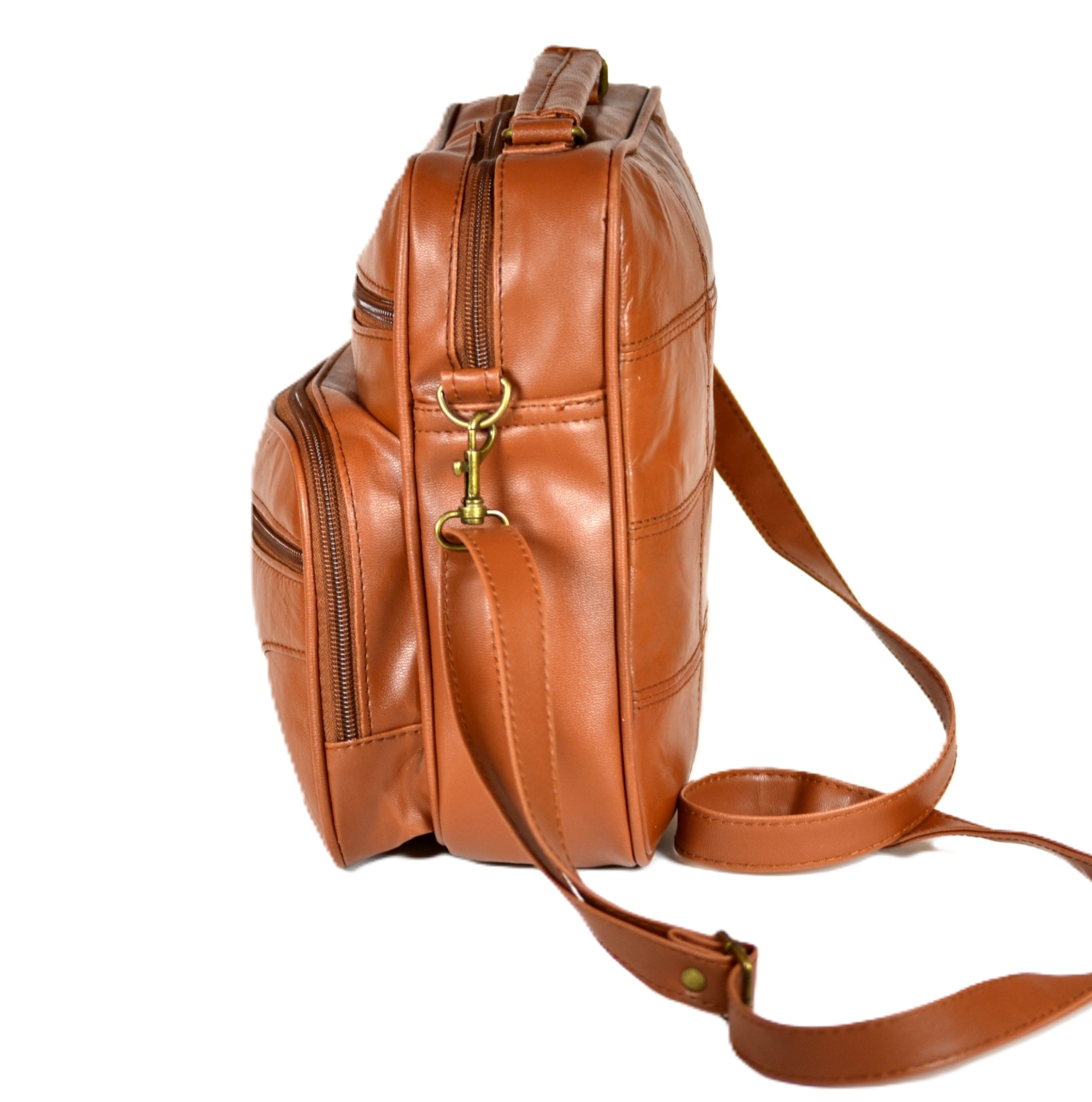 Genuine Leather Brown Crossbody Bag, Multi Pocket Shoulder Purse, Travel Organizer Handbag for Men or Women