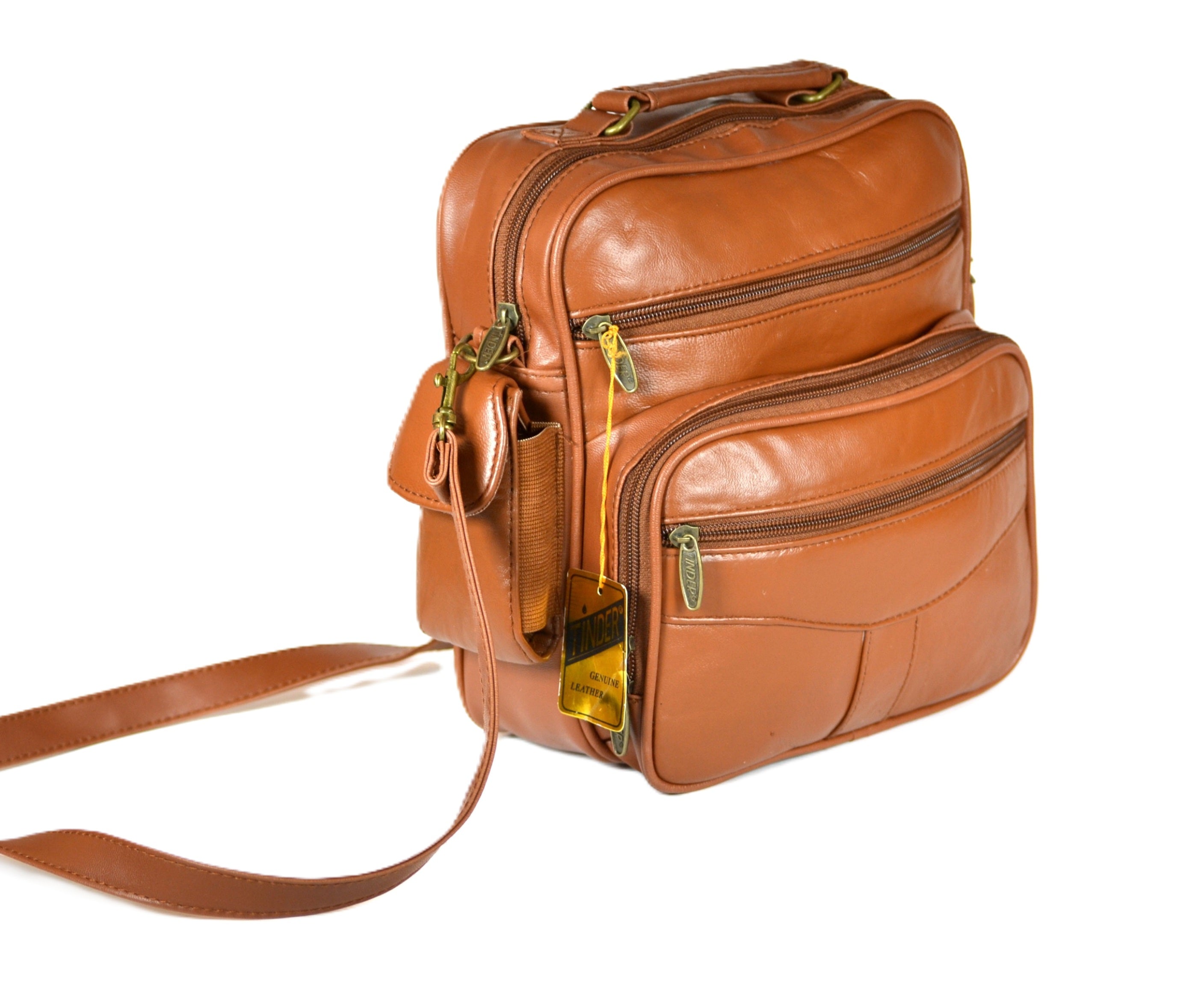 Genuine Leather Brown Crossbody Bag, Multi Pocket Shoulder Purse, Travel Organizer Handbag for Men or Women