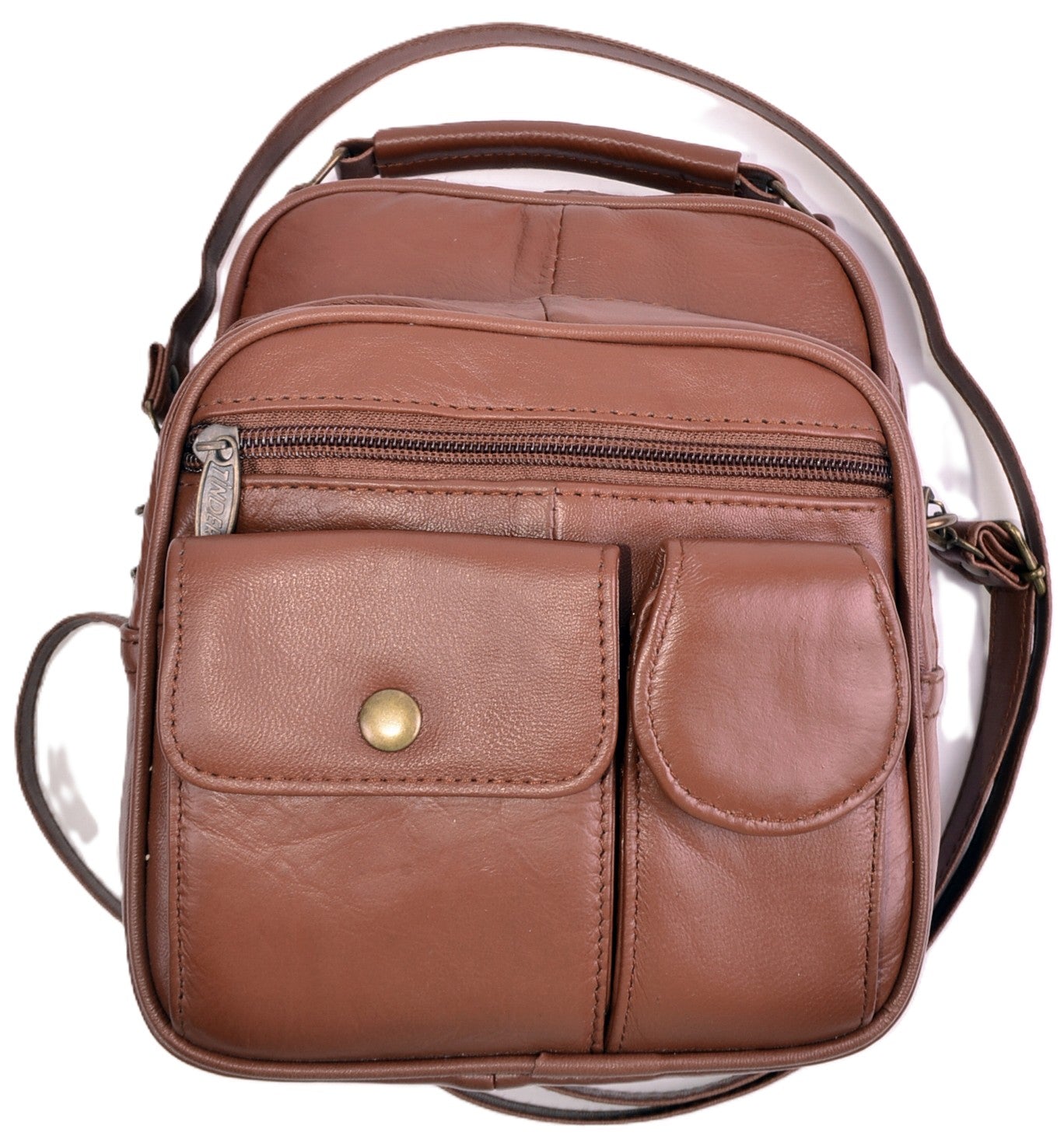Unisex Tinder Genuine Leather Brown Organizer Crossbody Bag Multi Pocket Shoulder Purse Small Travel Messenger Bag