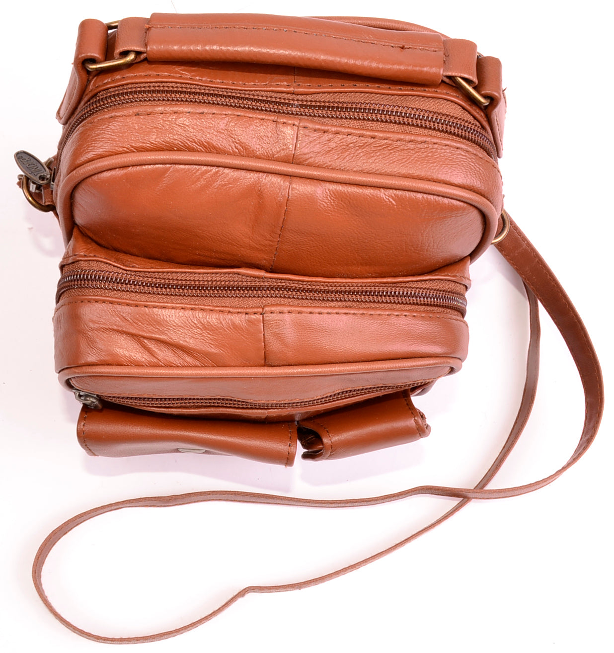 Genuine Leather Brown Organizer Crossbody Bag, Multi Pocket Shoulder Purse, Small Travel Messenger Bag for Men or Women