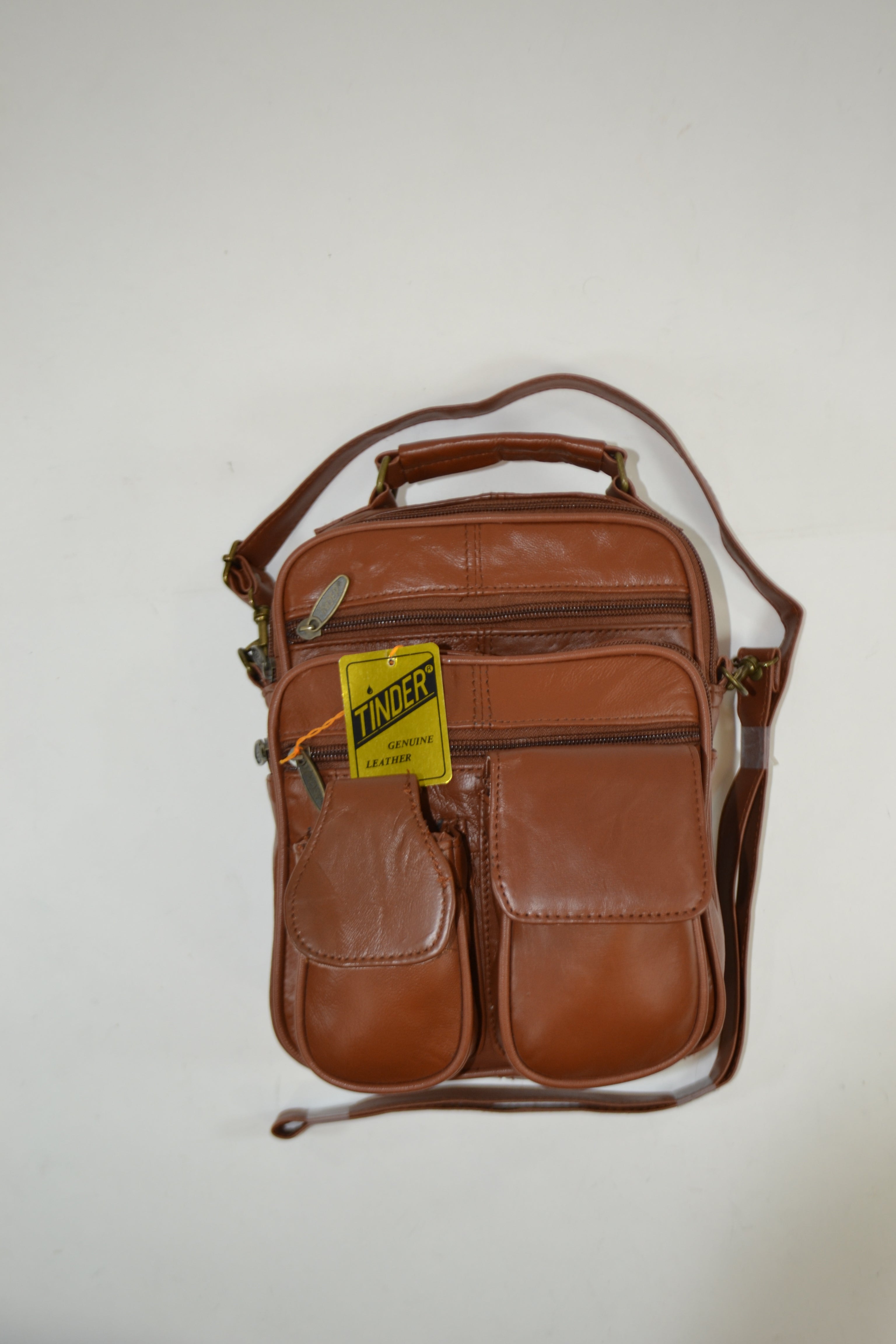 Genuine Leather Brown Multi Pocket Crossbody Bag, Travel Organizer Shoulder Purse, Small Messenger Bag for Men or Women