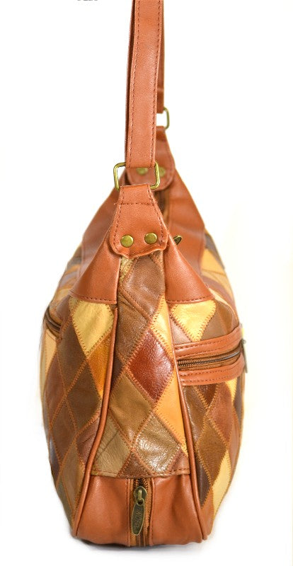 Tinder Genuine Leather Brown Patchwork Crossbody Bag Multi Pocket Shoulder Bag for Female