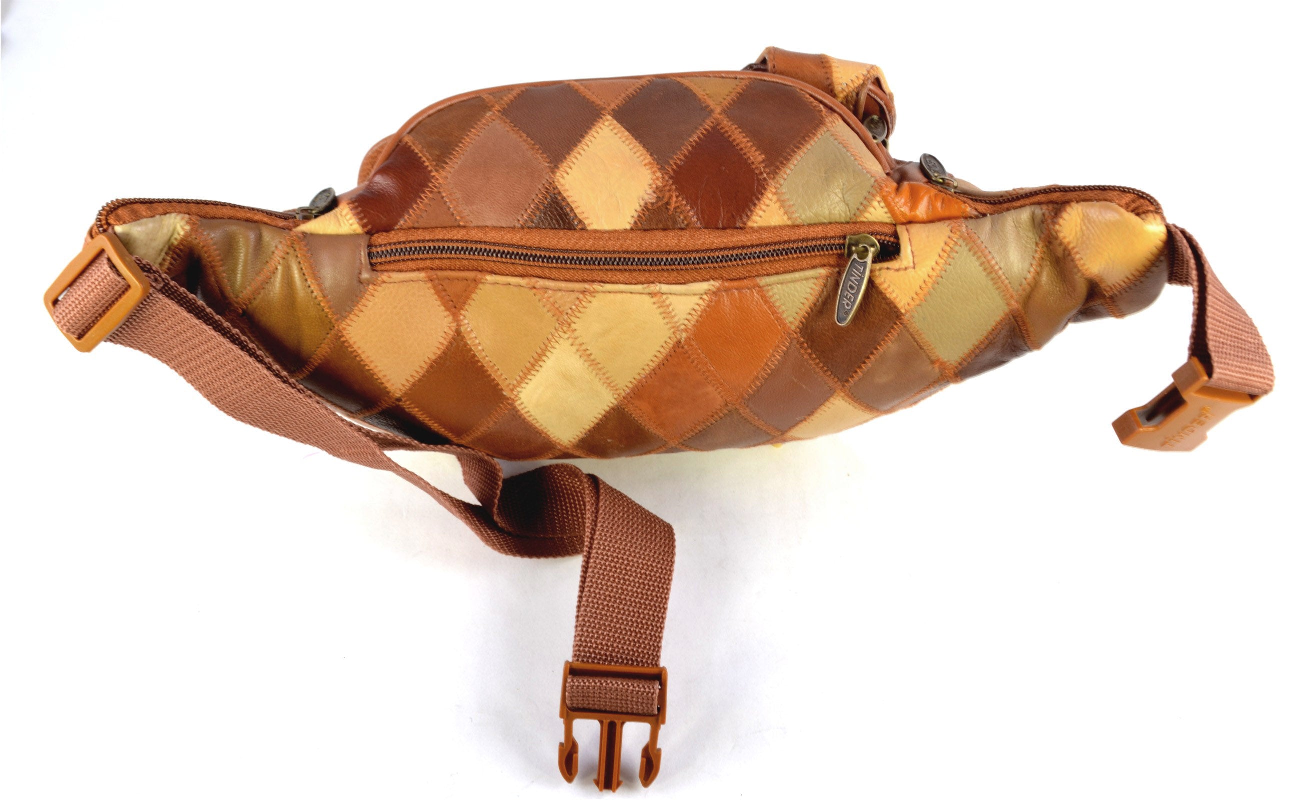 Genuine Leather Brown Patchwork Waist Bag, Multi Pocket Fanny Pack, Adjustable Belt Bag for Men or Women