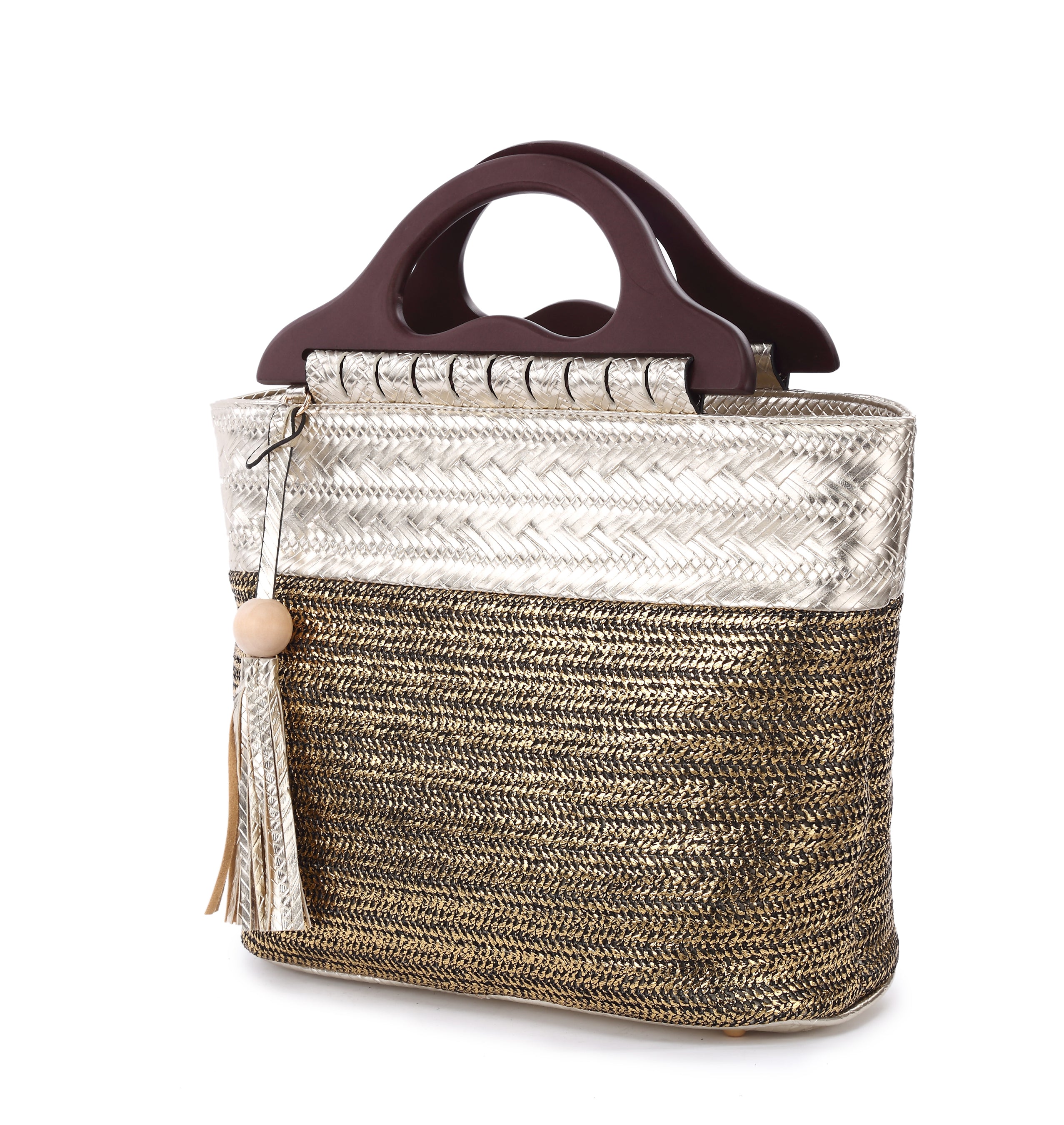 Originally Designed Handmade Woven Straw Tote Bag, Silver Top Handle Beach Purse, Summer Shoulder Handbag for Women