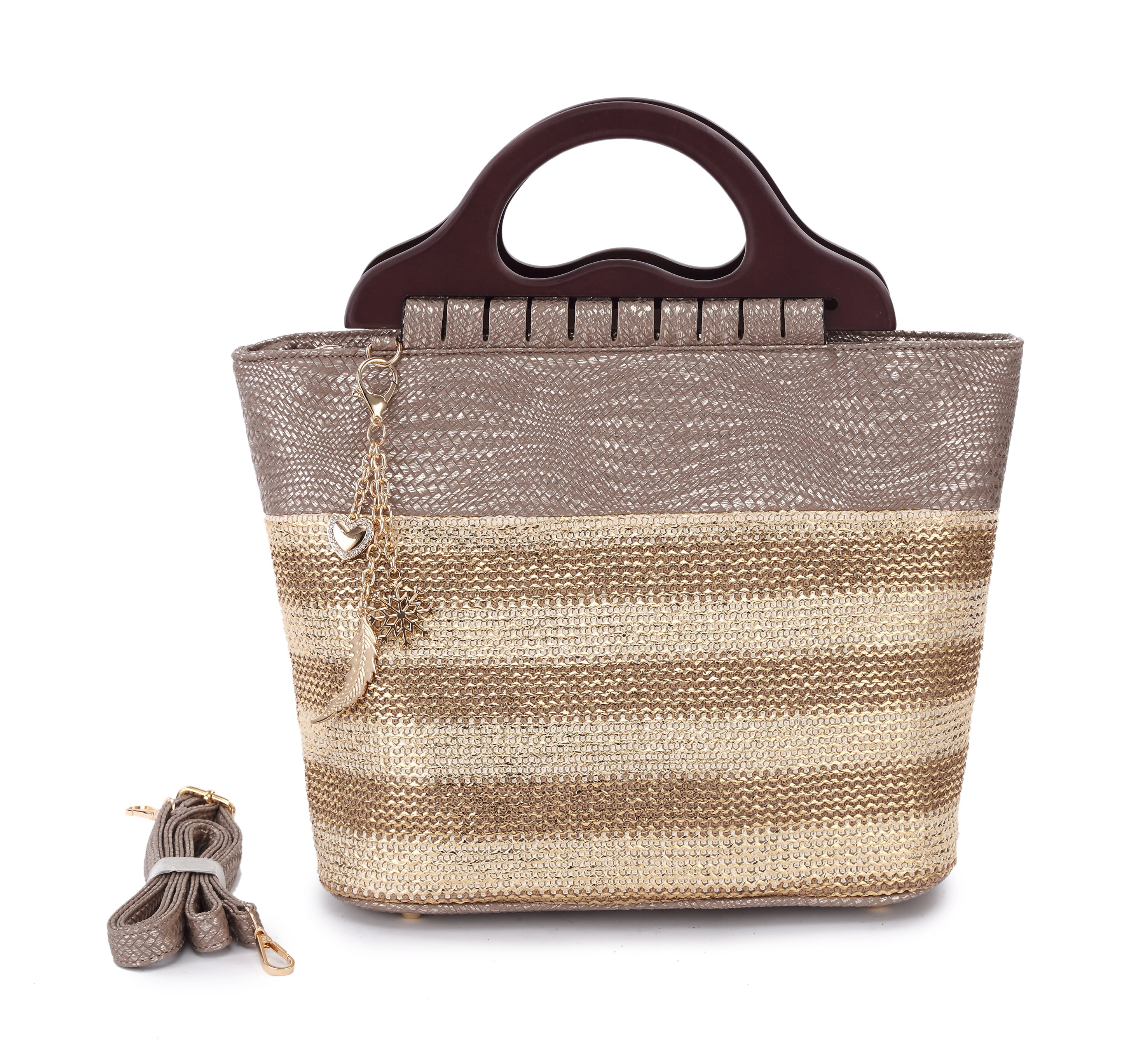 Originally Designed Handmade Woven Straw Tote Bag, Black Gold Top Handle Beach Purse, Summer Shoulder Handbag for Women