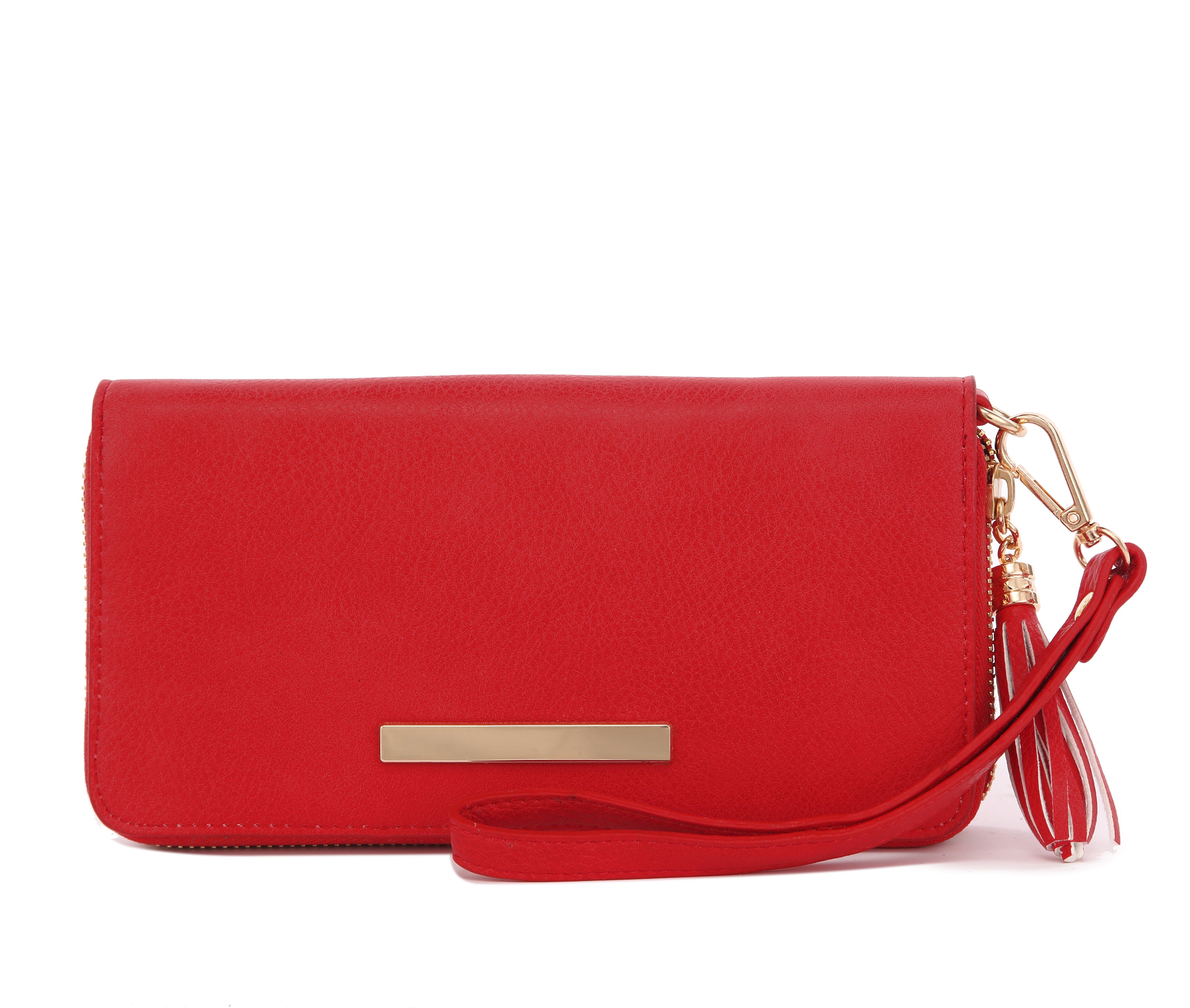 Originally Designed Handmade Wristlet Wallet, Red Vegan Leather Clutch Wallet, Tassel Zip Around Wallet for Women