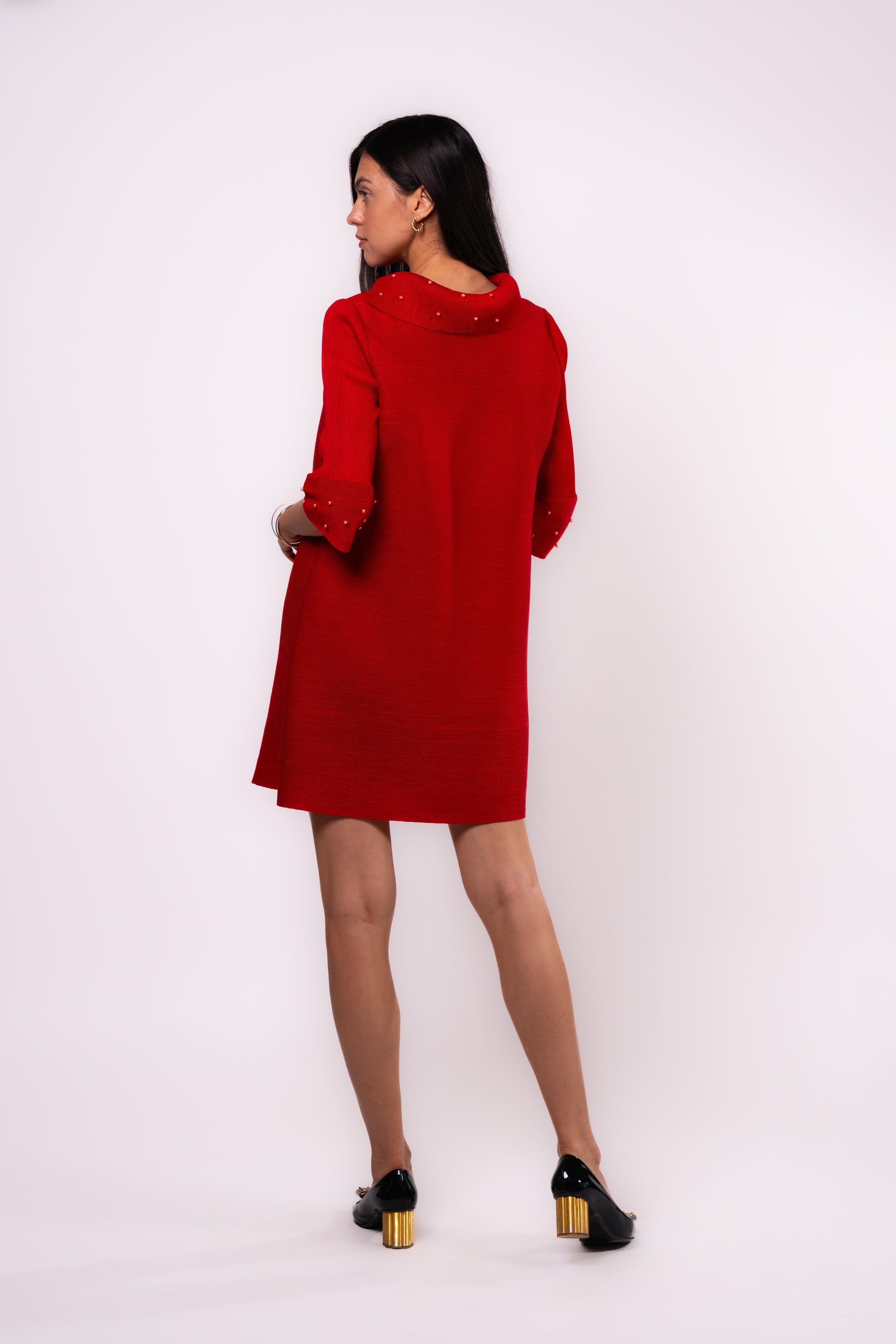 Brangio Elegant Red Off-Shoulder A-Line Dress