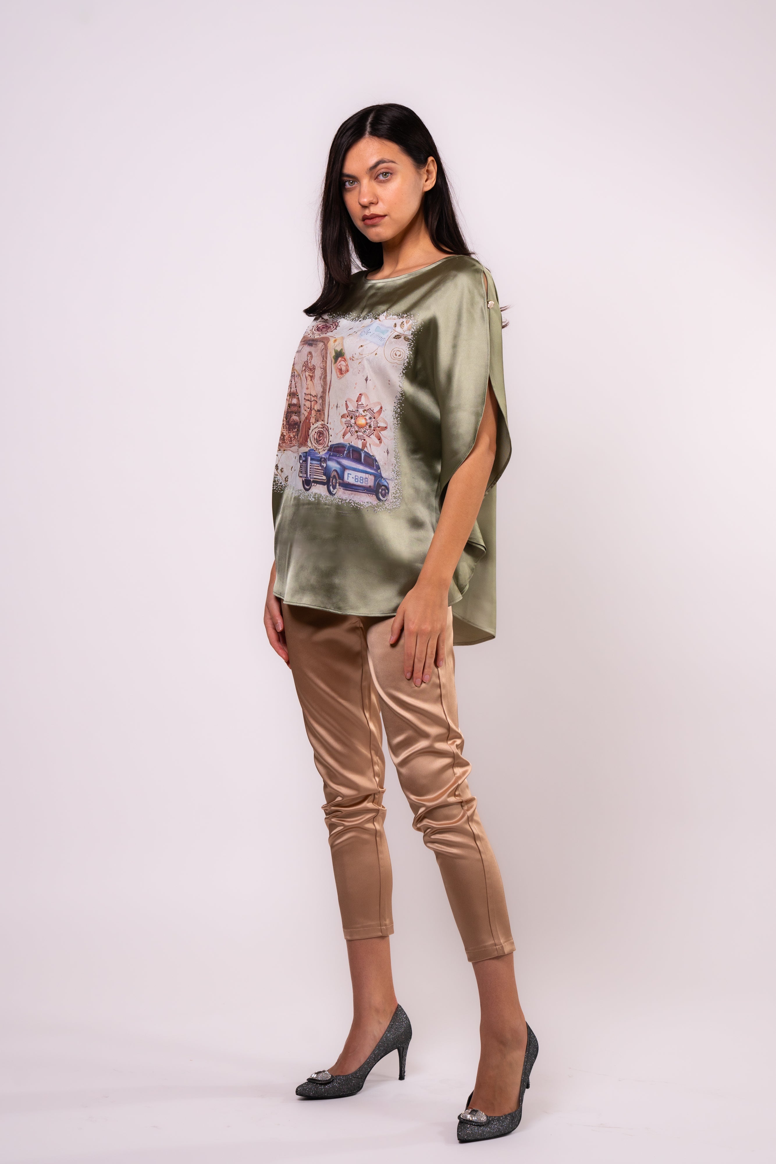 Brangio Vintage Parisian Elegance Top – Olive Green