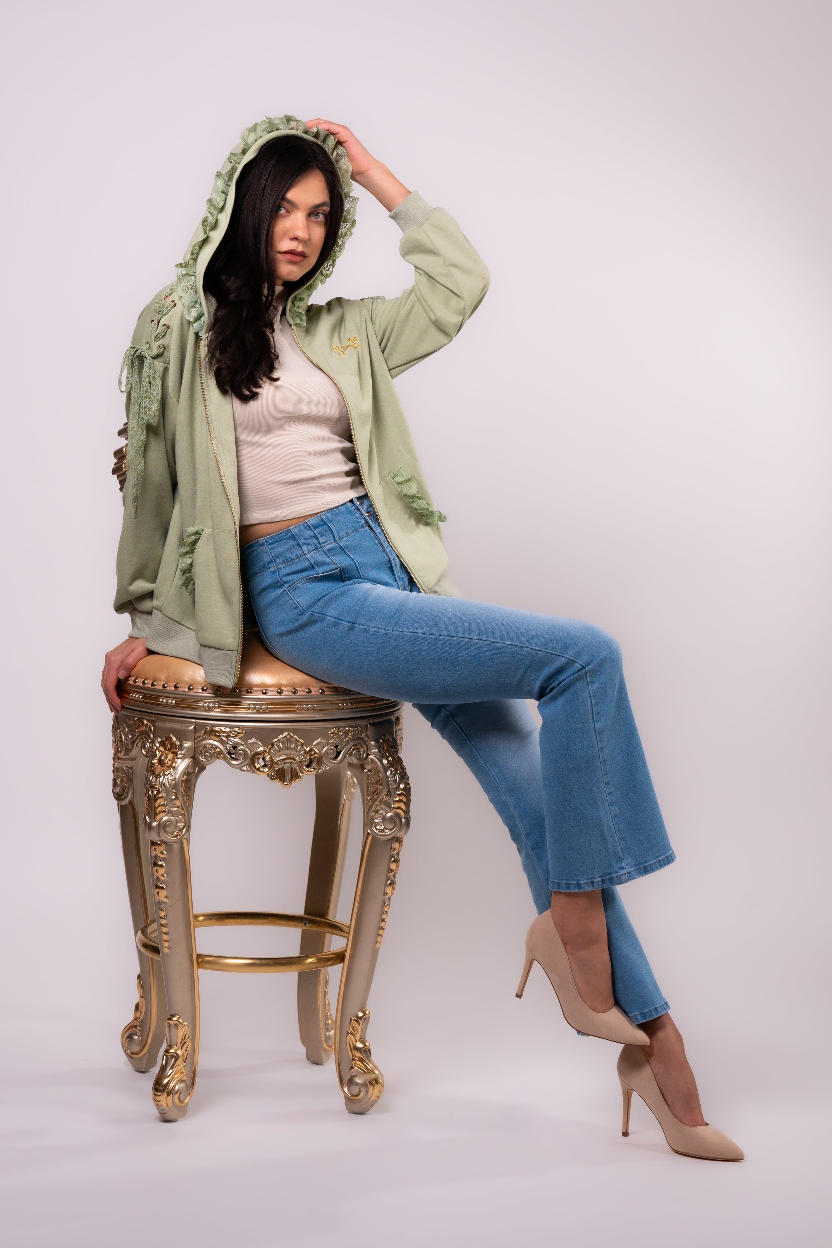 Brangio Italy Elegant Lace Hoodie