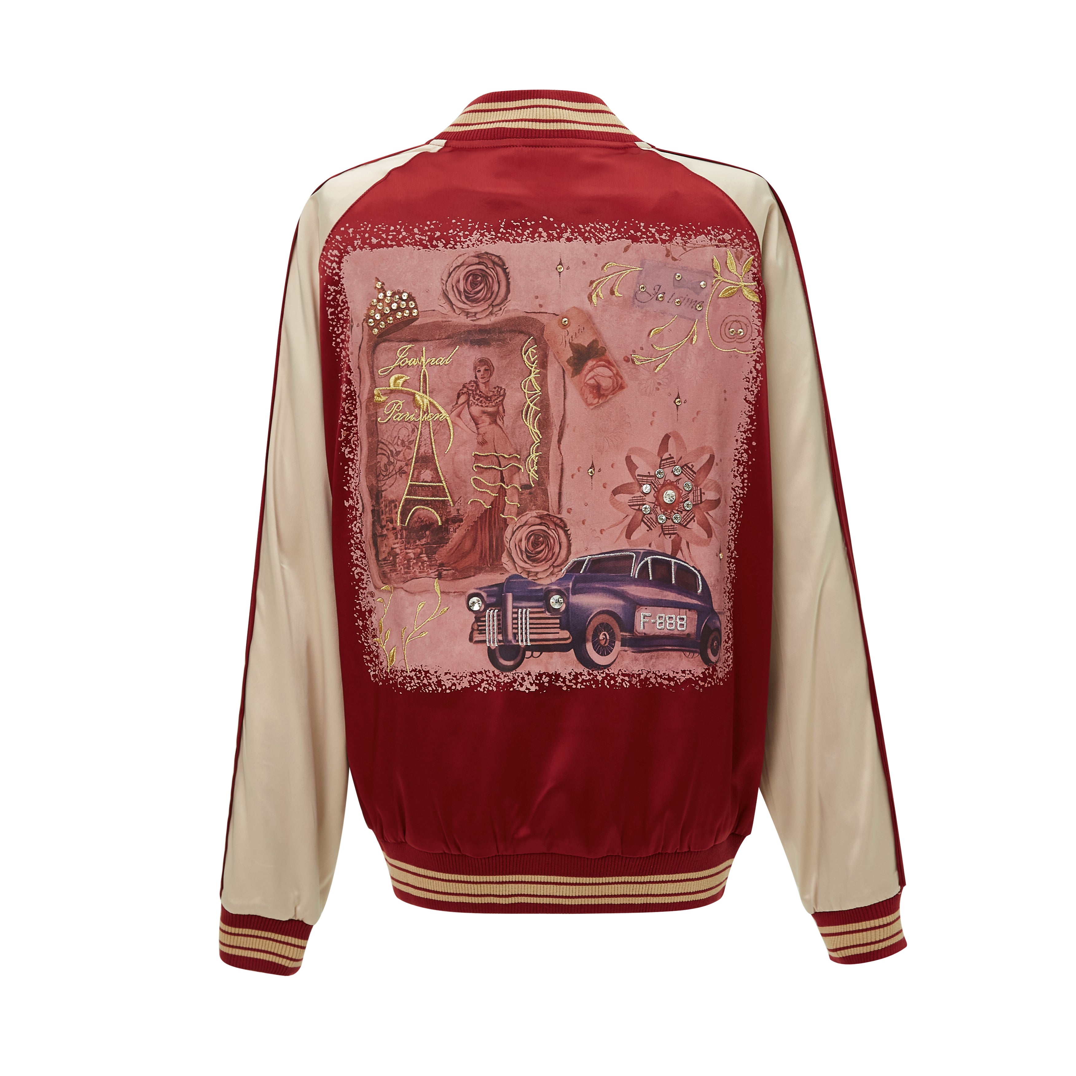Brangio Italy Vintage Bomber Jacket with Floral Embroidery - Burgundy