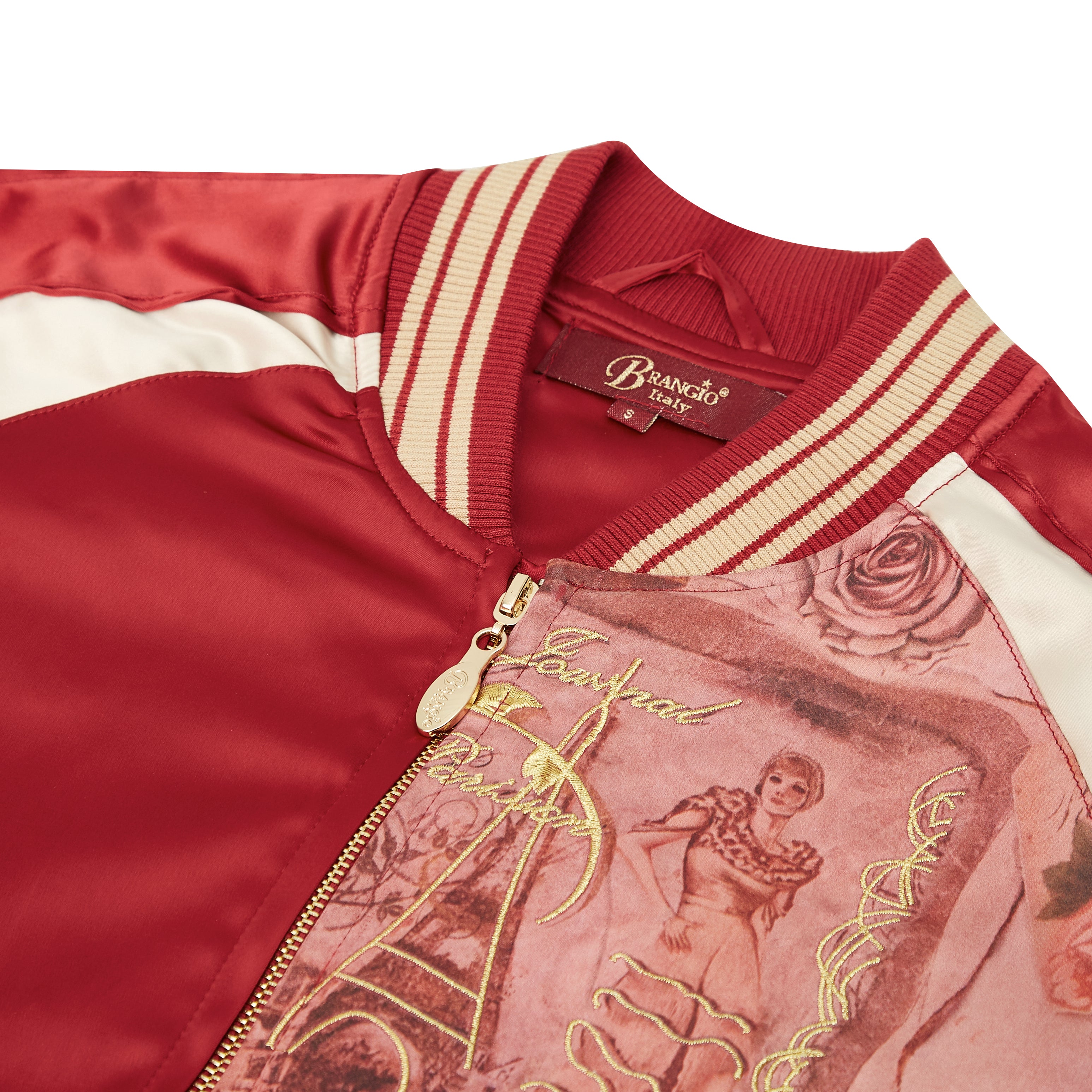 Brangio Italy Vintage Bomber Jacket with Floral Embroidery - Burgundy