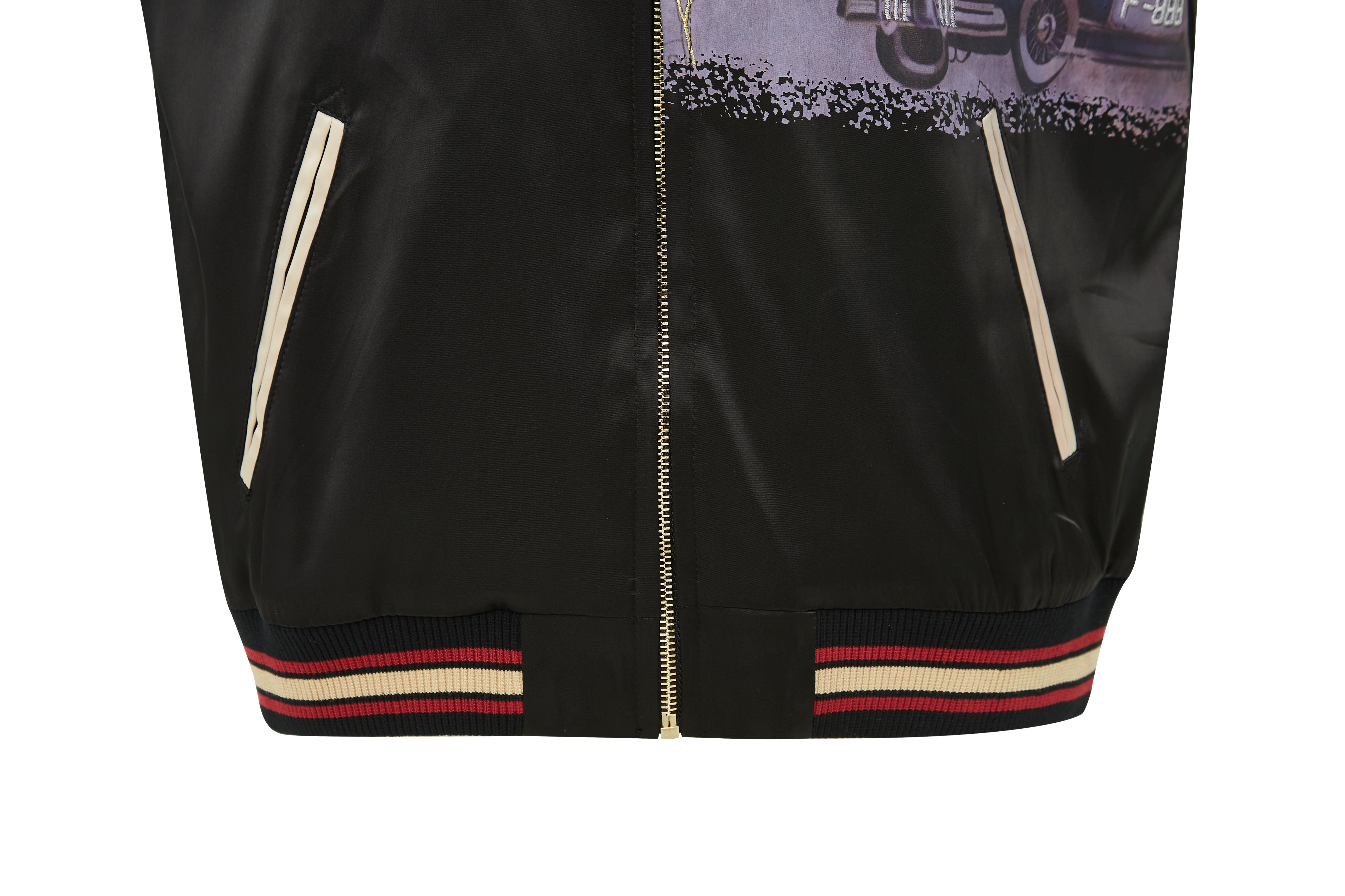 Brangio Italy Vintage Bomber Jacket with Floral Embroidery - Black