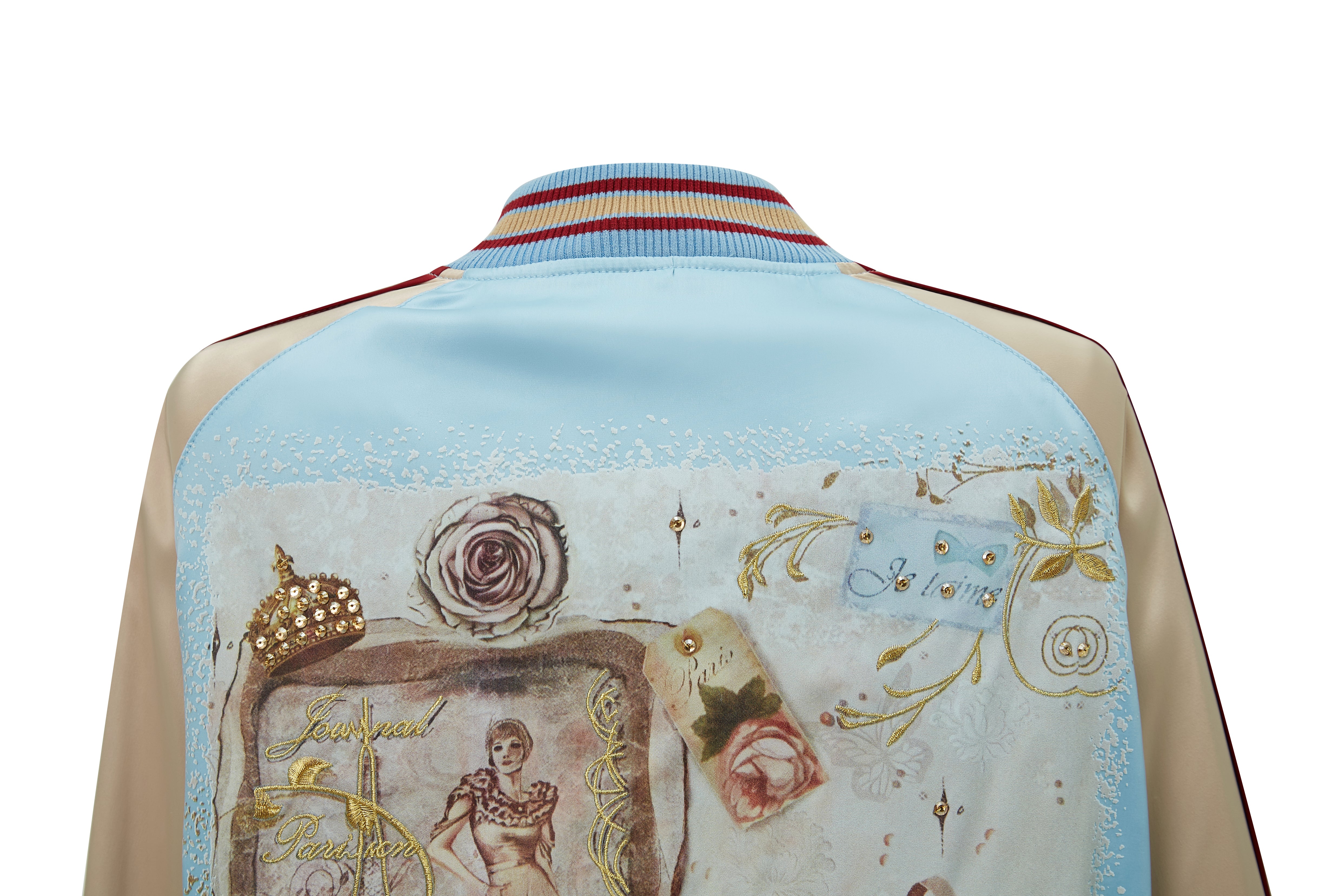 Brangio Italy Vintage Bomber Jacket with Floral Embroidery - Blue