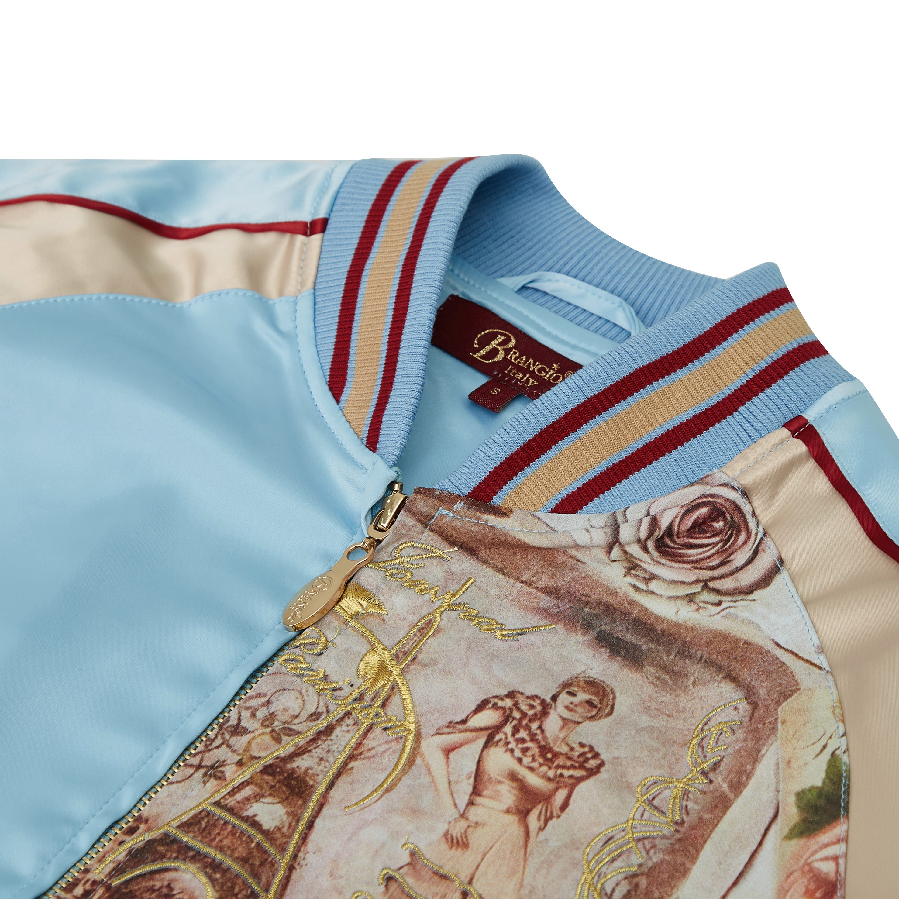 Brangio Italy Vintage Bomber Jacket with Floral Embroidery - Blue