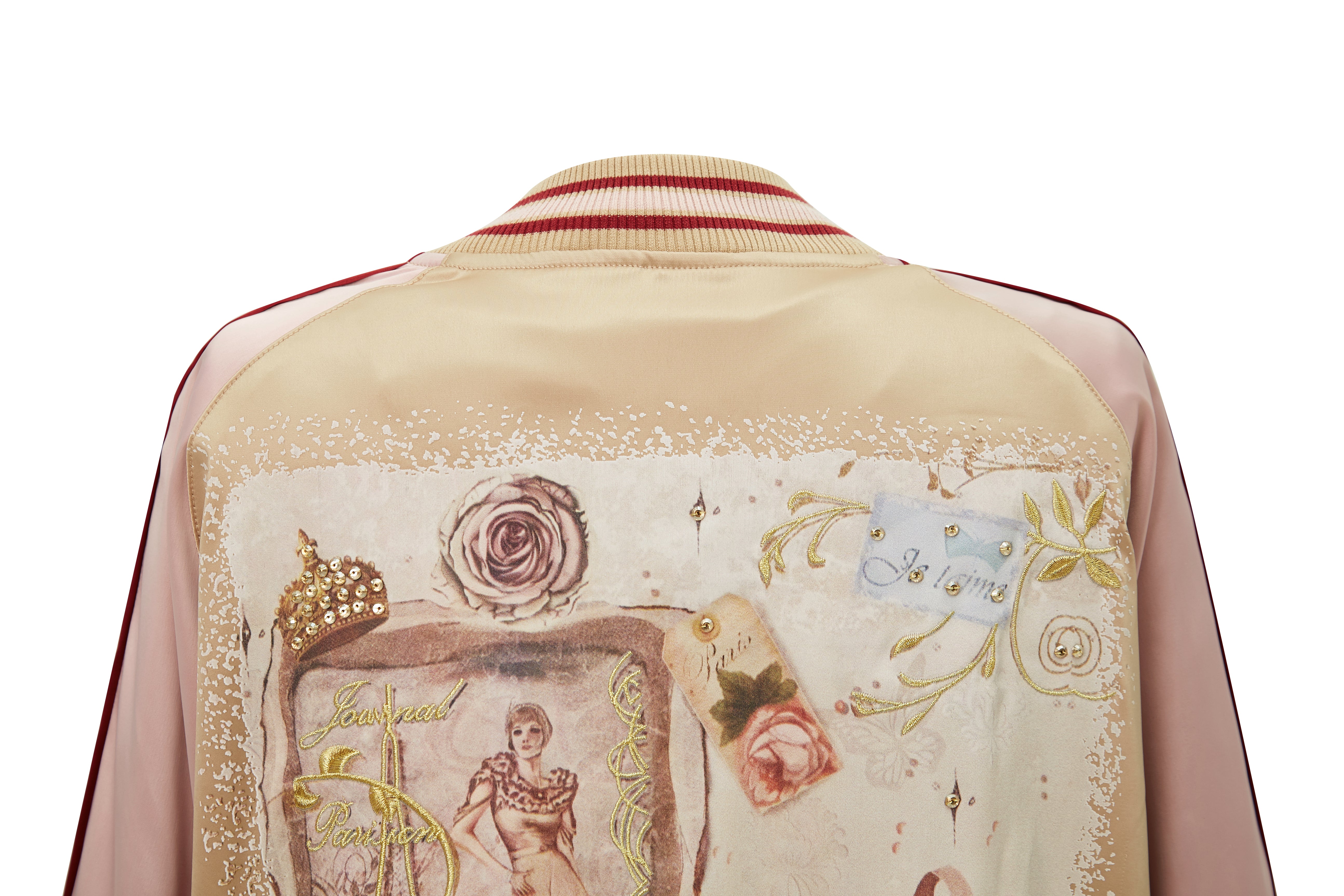 Brangio Italy Vintage Bomber Jacket with Floral Embroidery - Pink