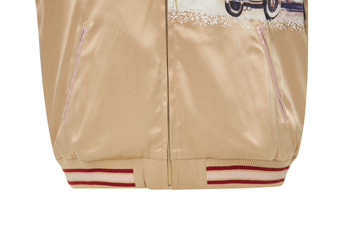Brangio Italy Vintage Bomber Jacket with Floral Embroidery - Pink