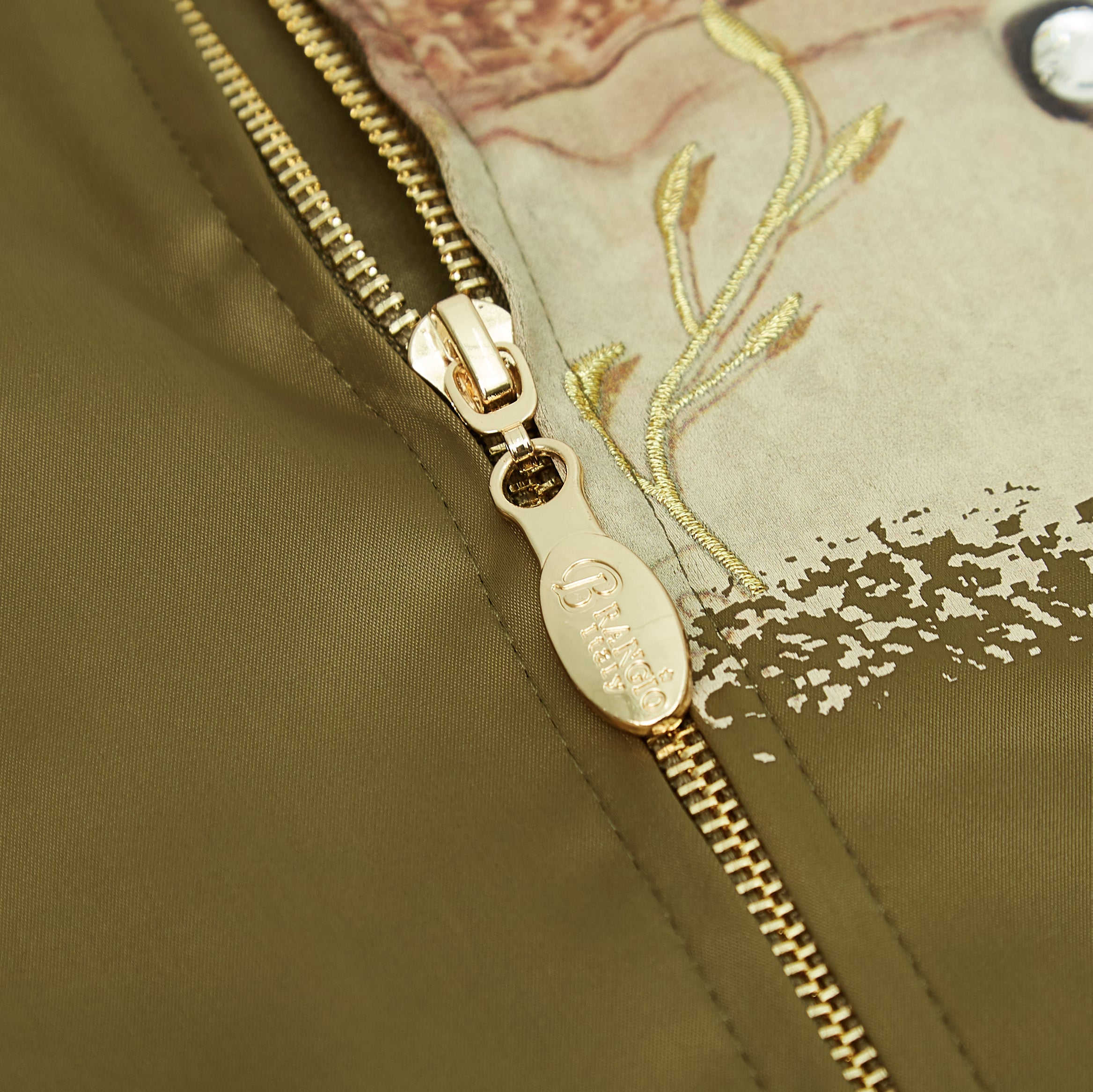 Brangio Italy Vintage Bomber Jacket with Floral Embroidery - Green