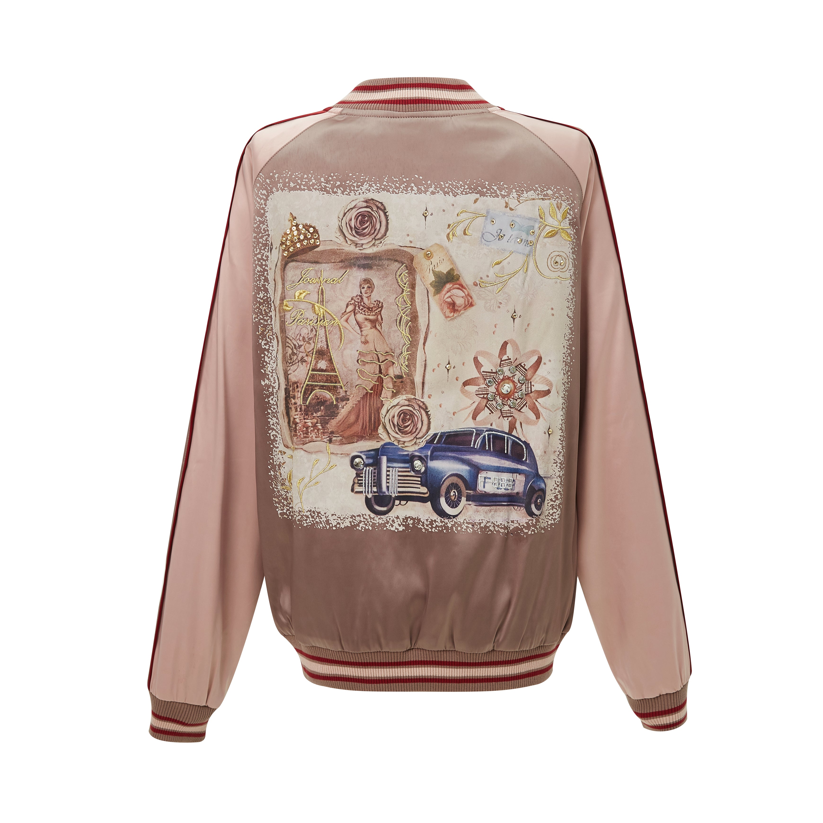 Brangio Italy Vintage Bomber Jacket with Floral Embroidery - Pewter