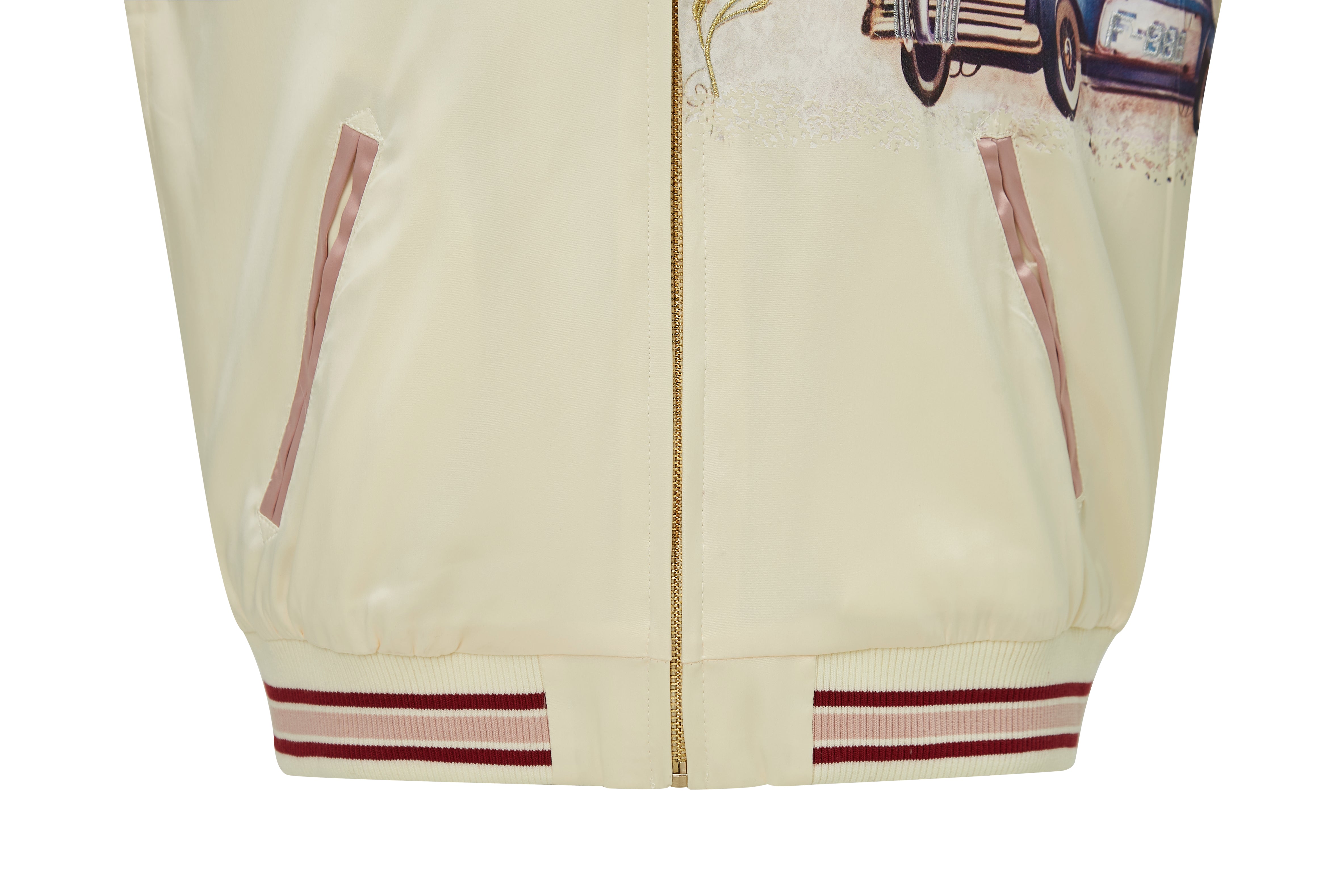 Brangio Italy Vintage Bomber Jacket with Floral Embroidery - Pearl White