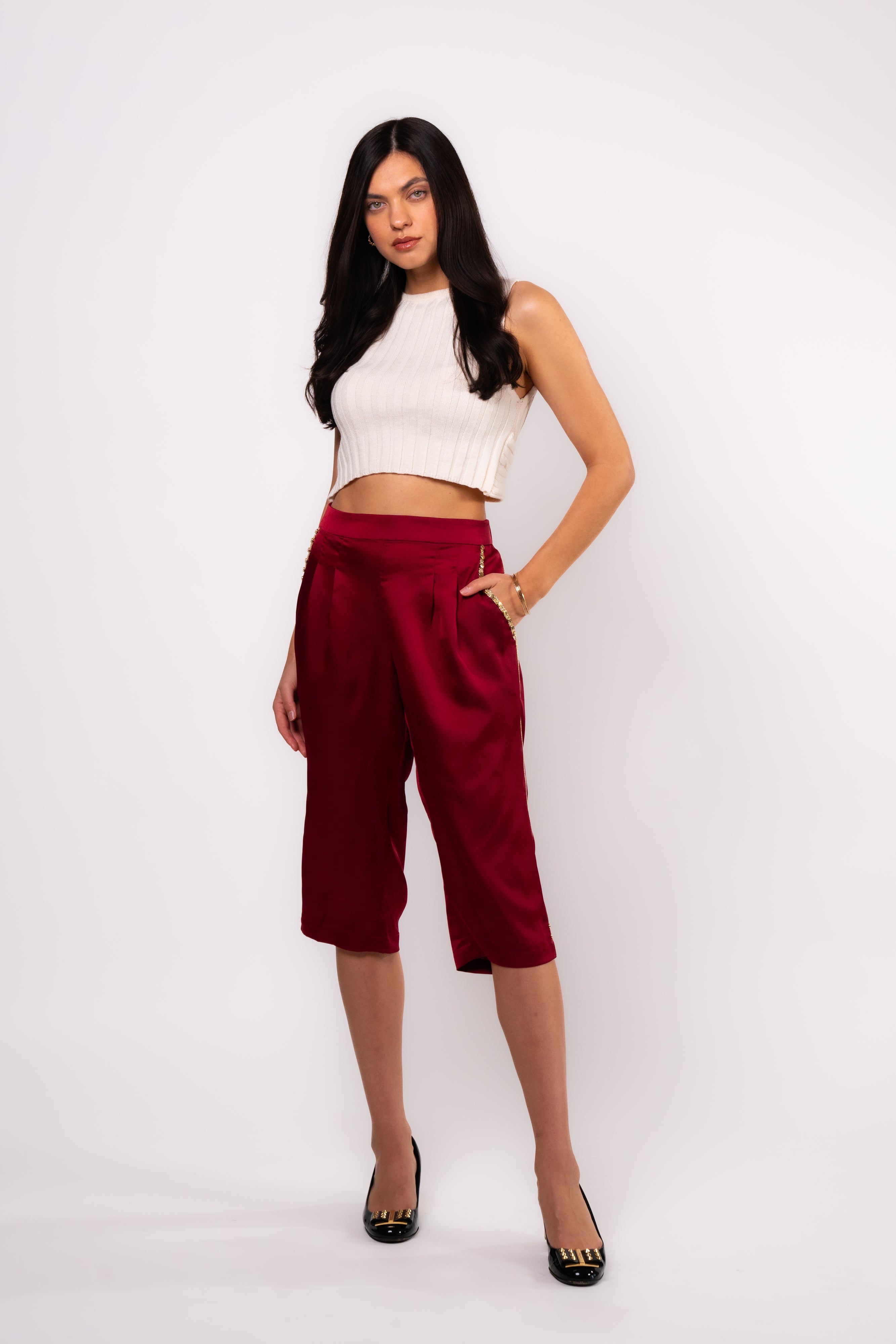 Brangio Luxe Satin Chain-Trim Culottes