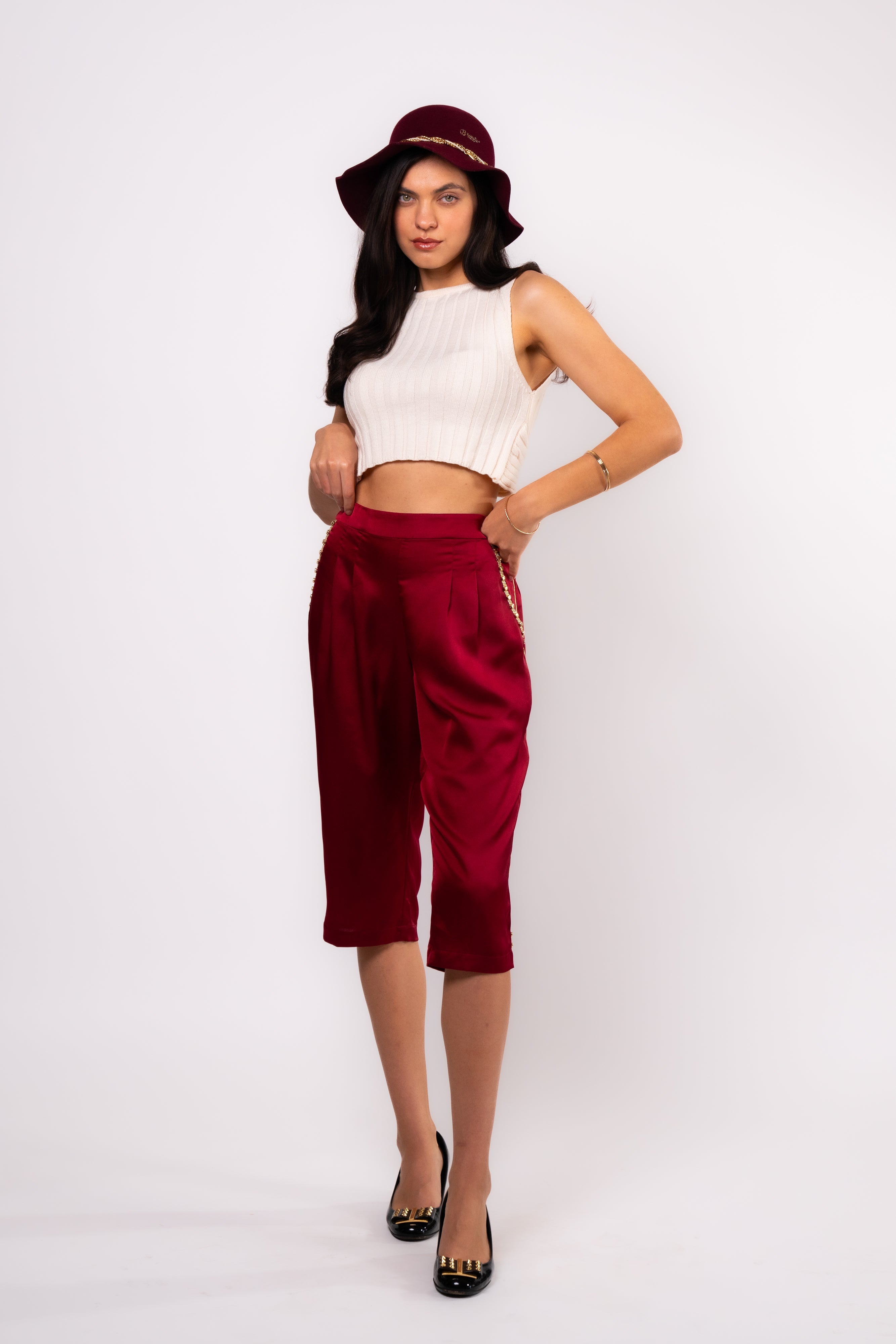 Brangio Luxe Satin Chain-Trim Culottes