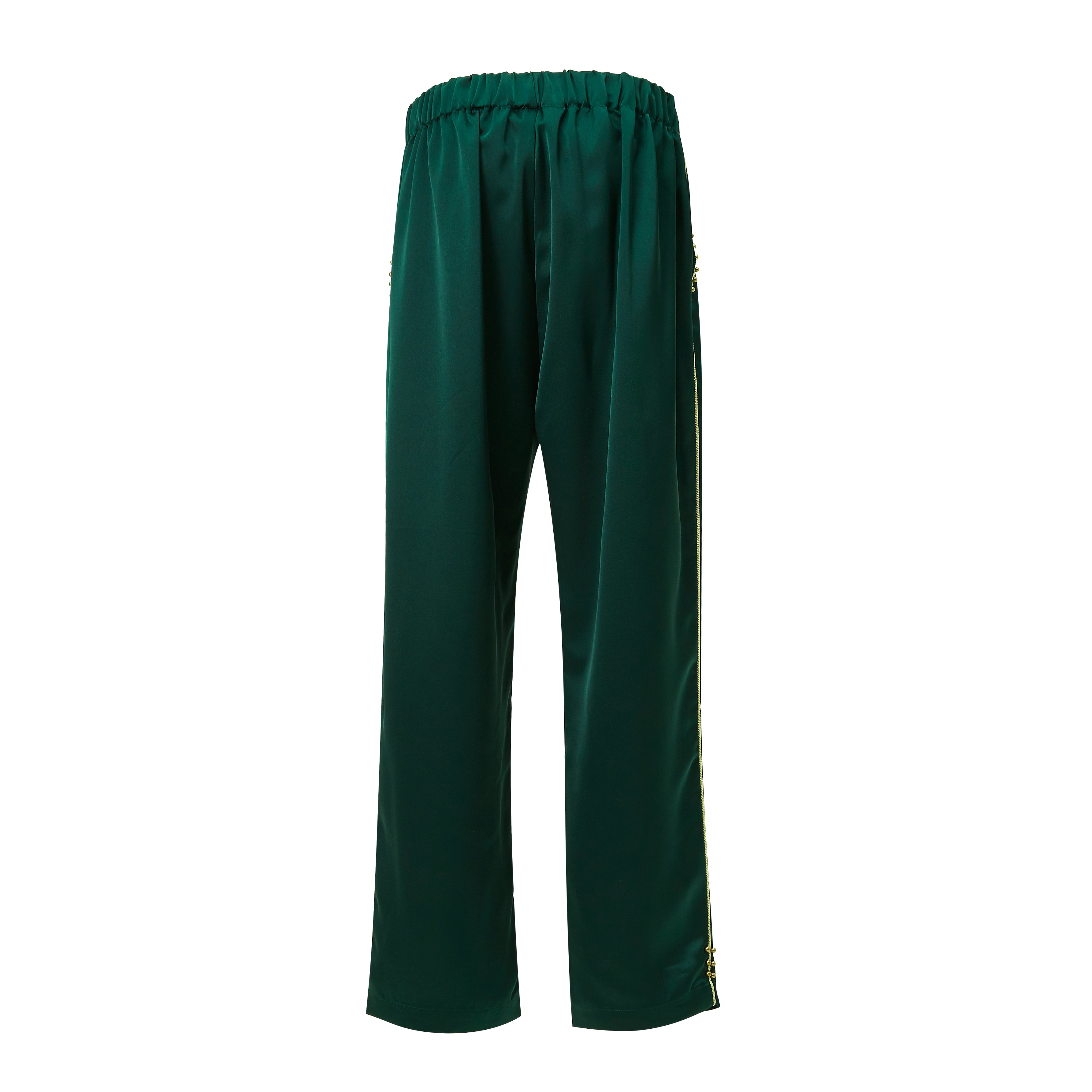 Brangio Italy Luxe Sapphire Chain-Embellished Satin Pants- Green