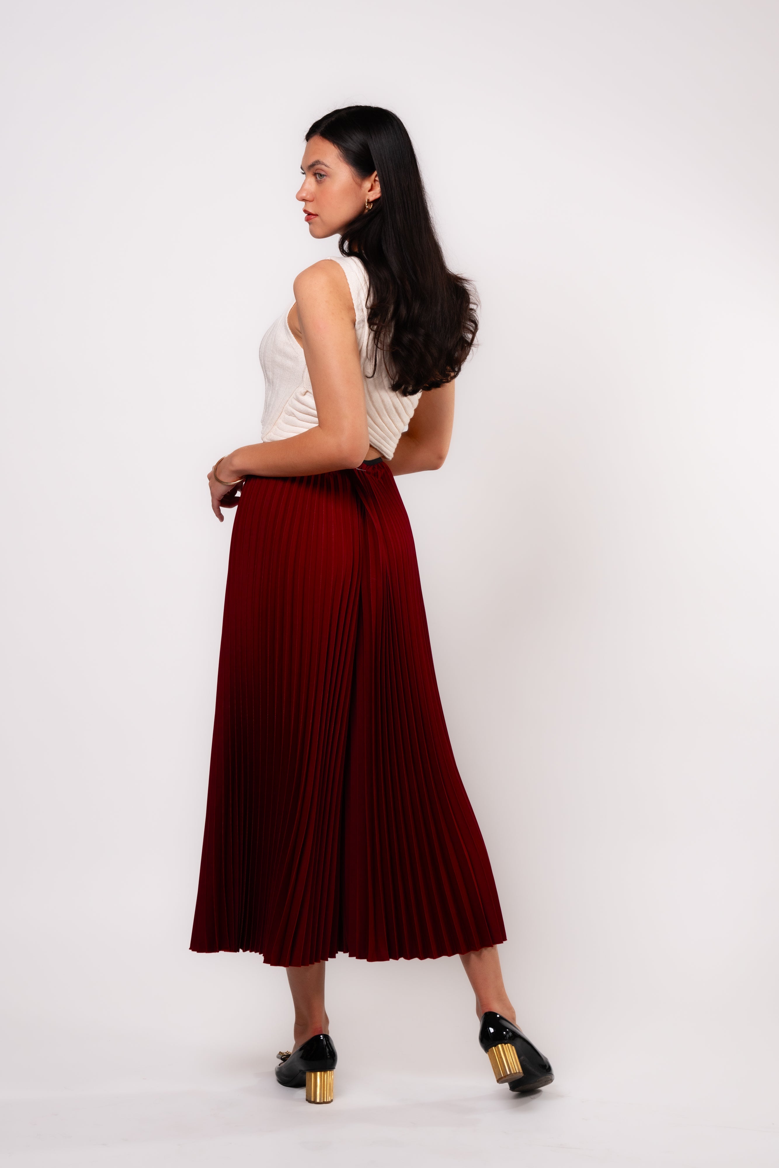Brangio Chic Burgundy Pleated Wide-Leg Pants
