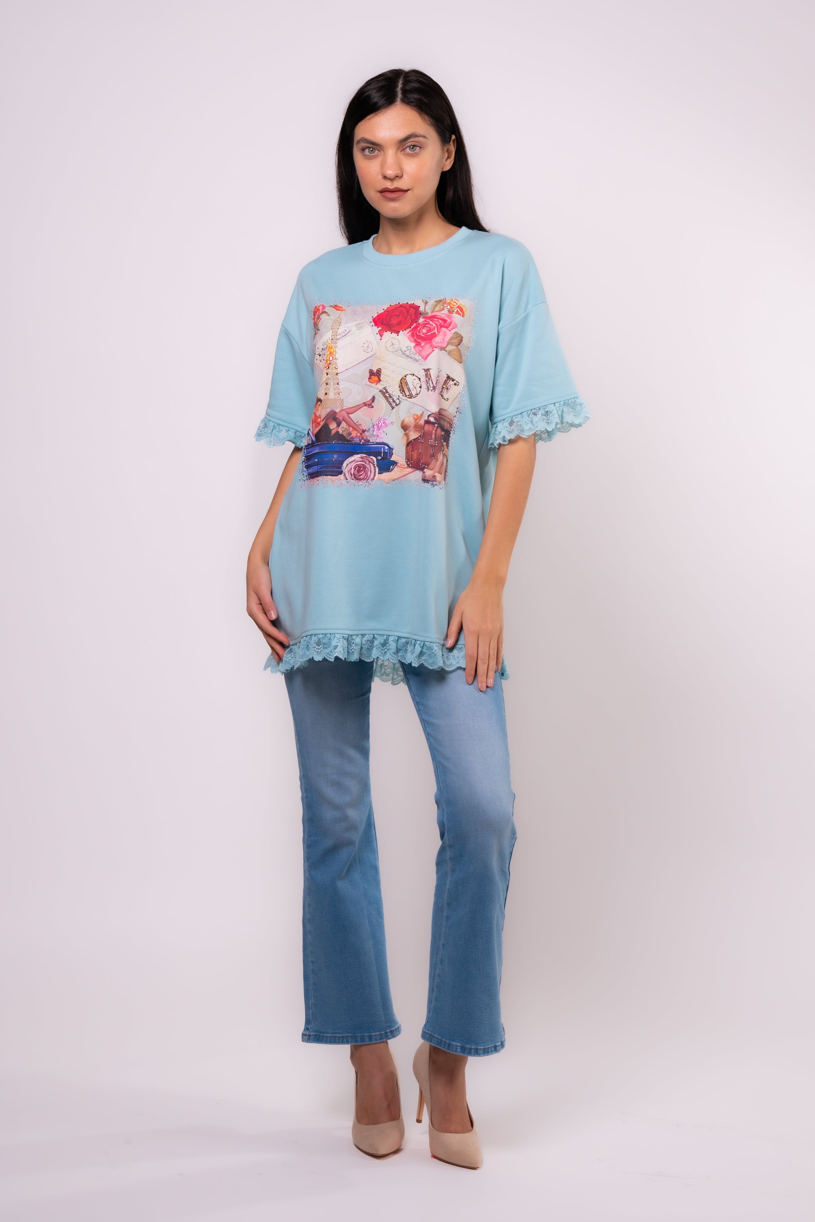 Brangio Parisian Romance Lace-Trim Tunic – Light Blue