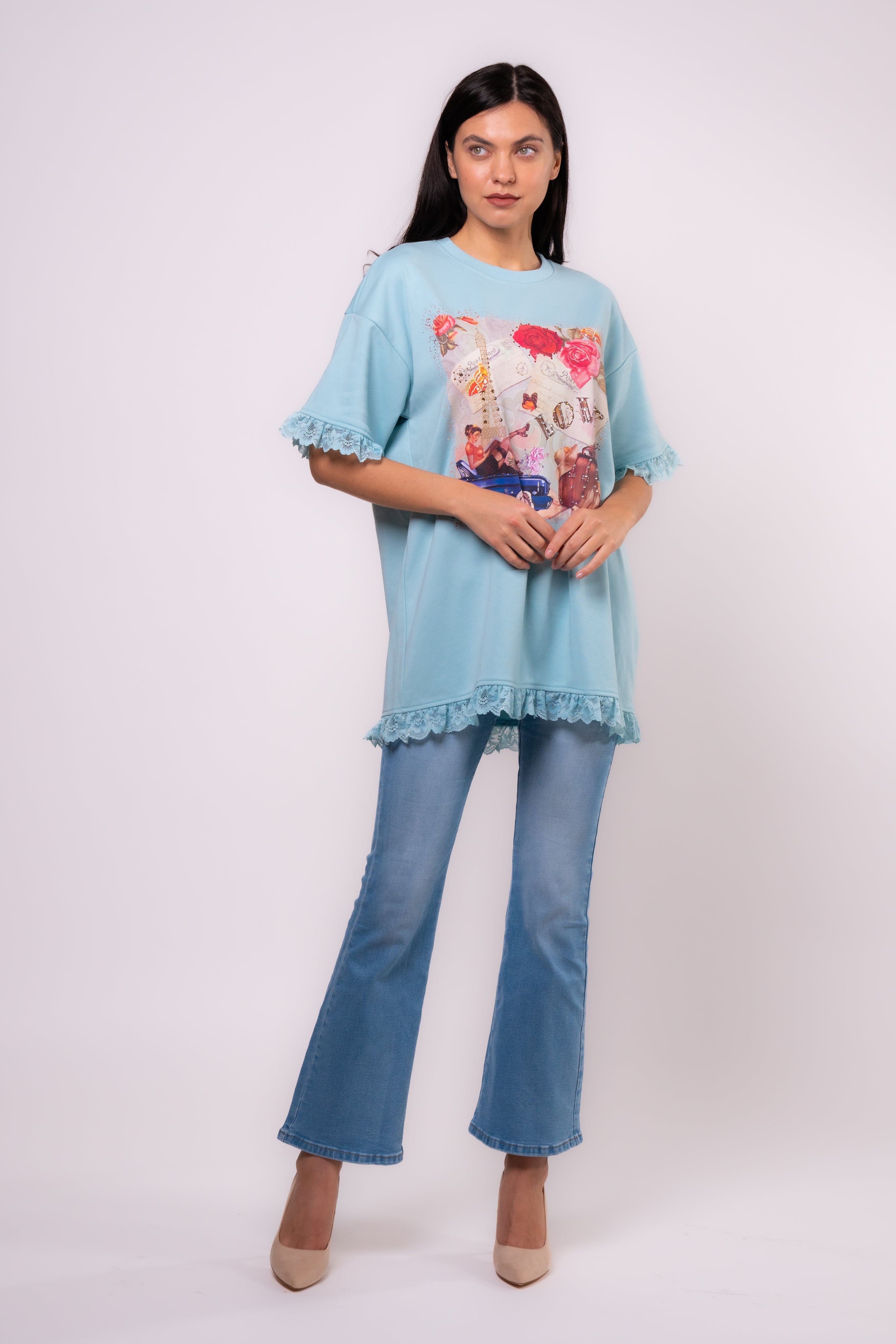Brangio Parisian Romance Lace-Trim Tunic – Light Blue