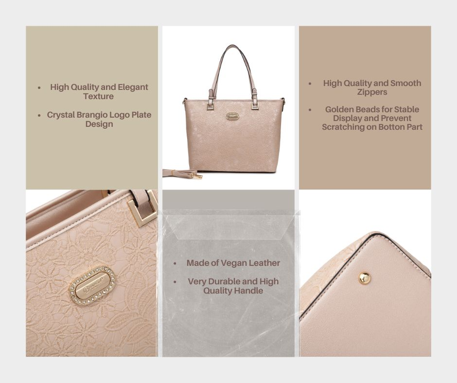 Brangio Italy Lace Embossed Elegant Floral Tote Bag