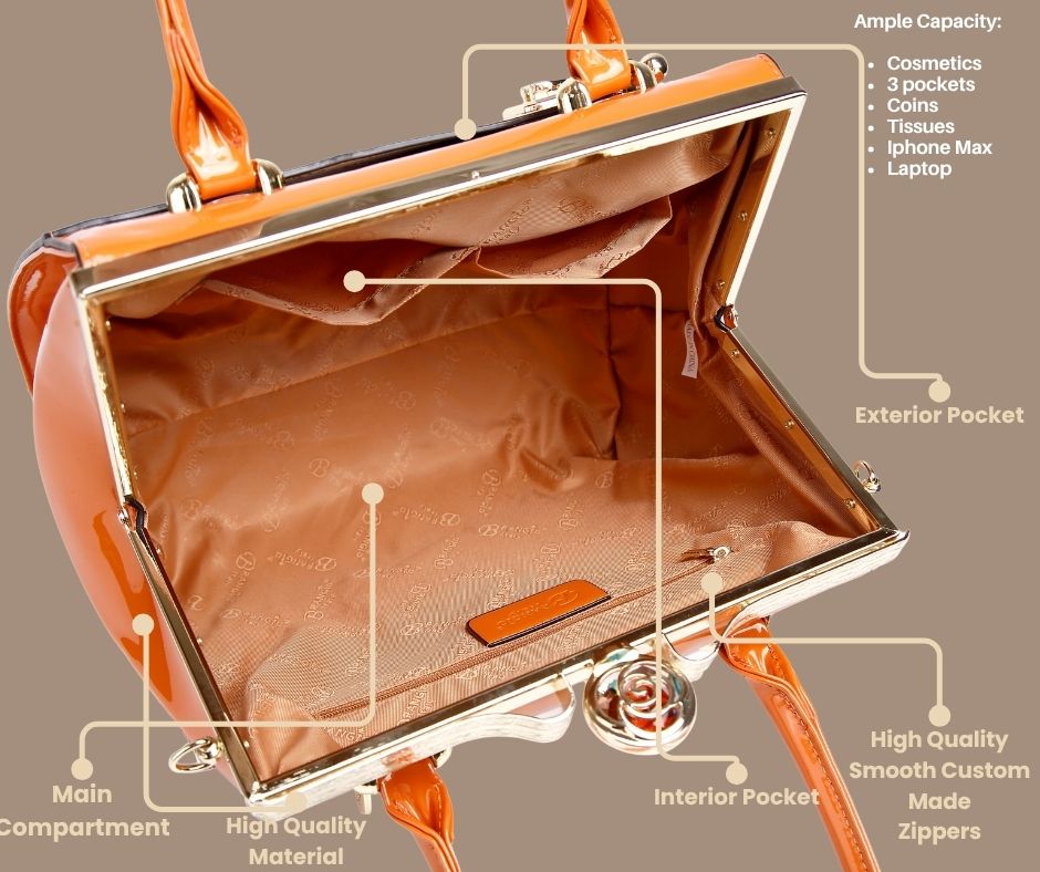 Brangio Italy Luxury Glossy Patent Leatherl Metallic Satchel Bag