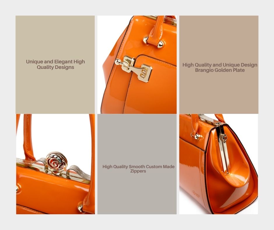 Brangio Italy Luxury Glossy Patent Leatherl Metallic Satchel Bag
